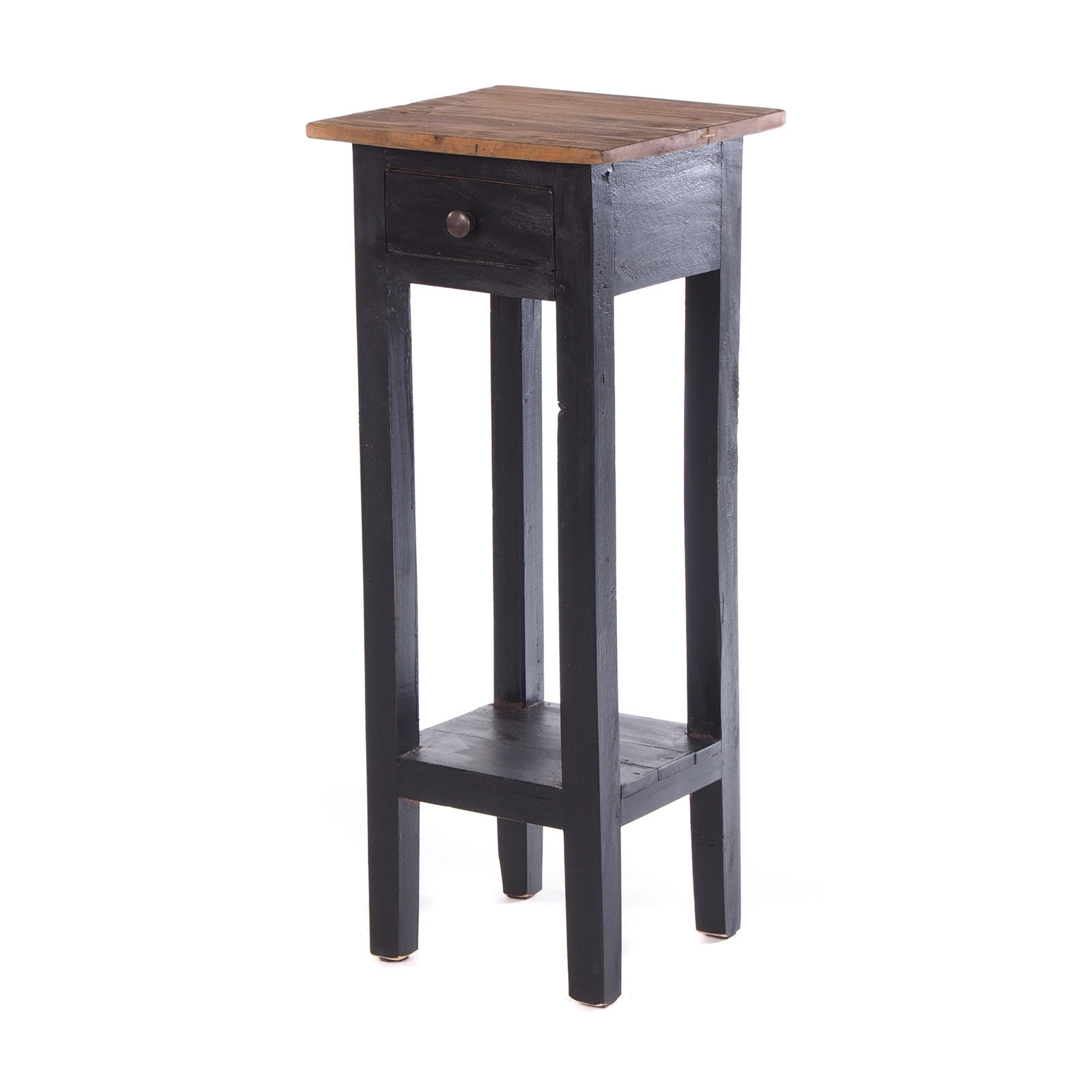 TELEFONTISCH NAPOLEON 75 Mahagoni Massivholz, mit Schublade 04 schwarz-natur - Graubraun, Holz (30/30/75cm) - DESIGN DELIGHTS