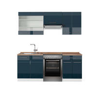 KÜCHENZEILE Fame-Line Dunkelblau Hochglanz/Weiß 200 cm, AP Eiche - Dunkelblau/Weiß, Holzwerkstoff (200/81.6/60cm) - Vicco