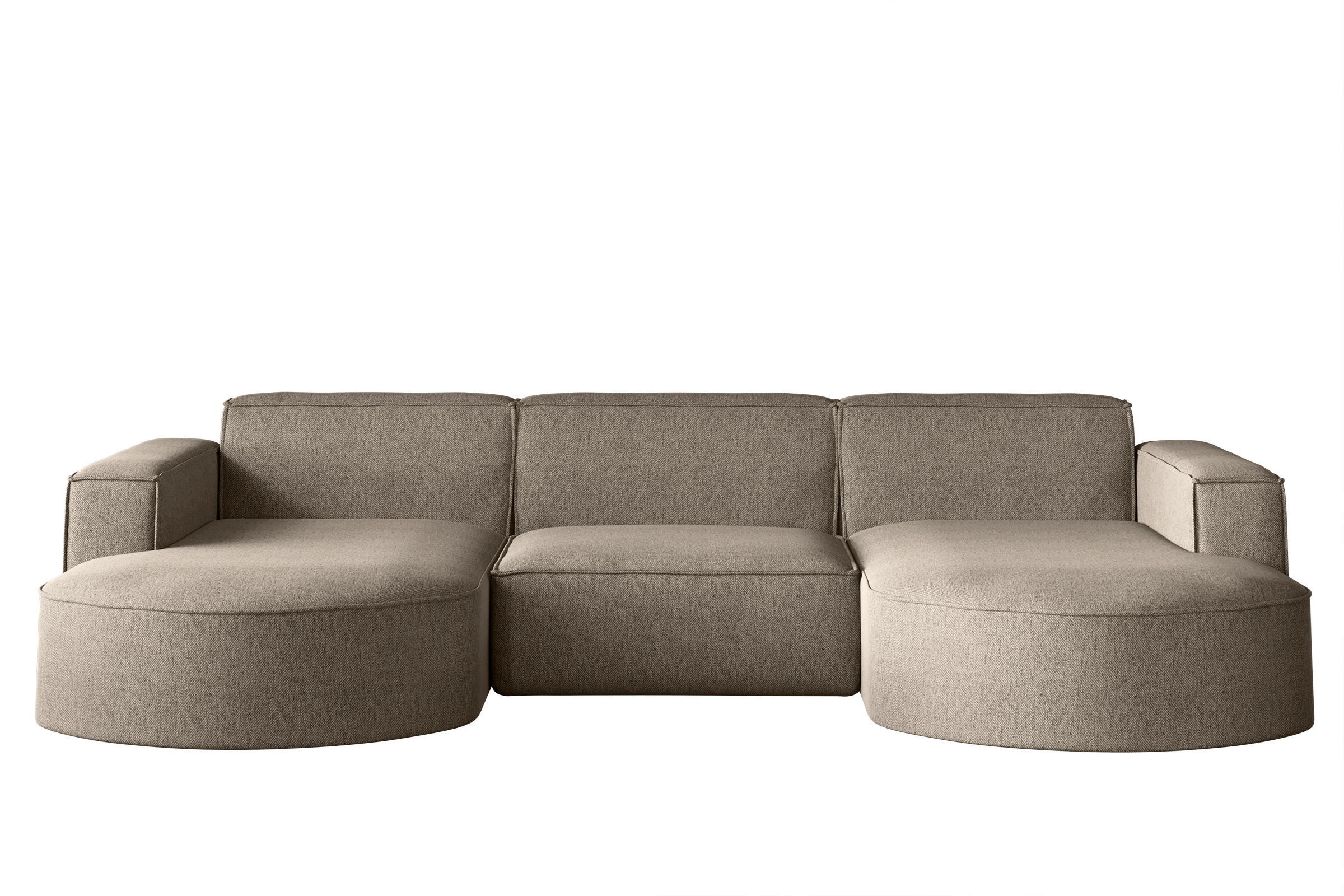 ECKSOFA U-Form MODENA STUDIO Stoff Verita Warmbeige - Cappuccino, Holz (165/299cm) - Kaiser Möbel