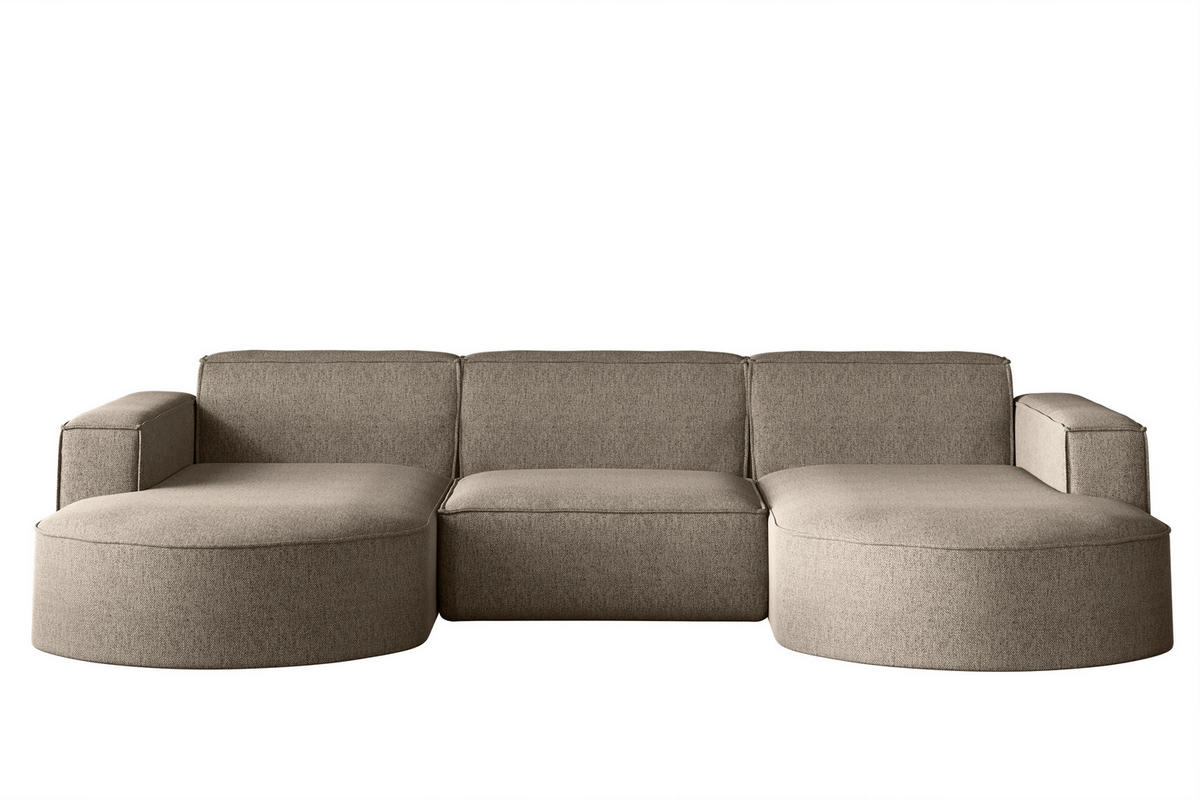 ECKSOFA U-Form MODENA STUDIO Stoff Verita Warmbeige - Cappuccino, Holz (165/299cm) - Kaiser Möbel