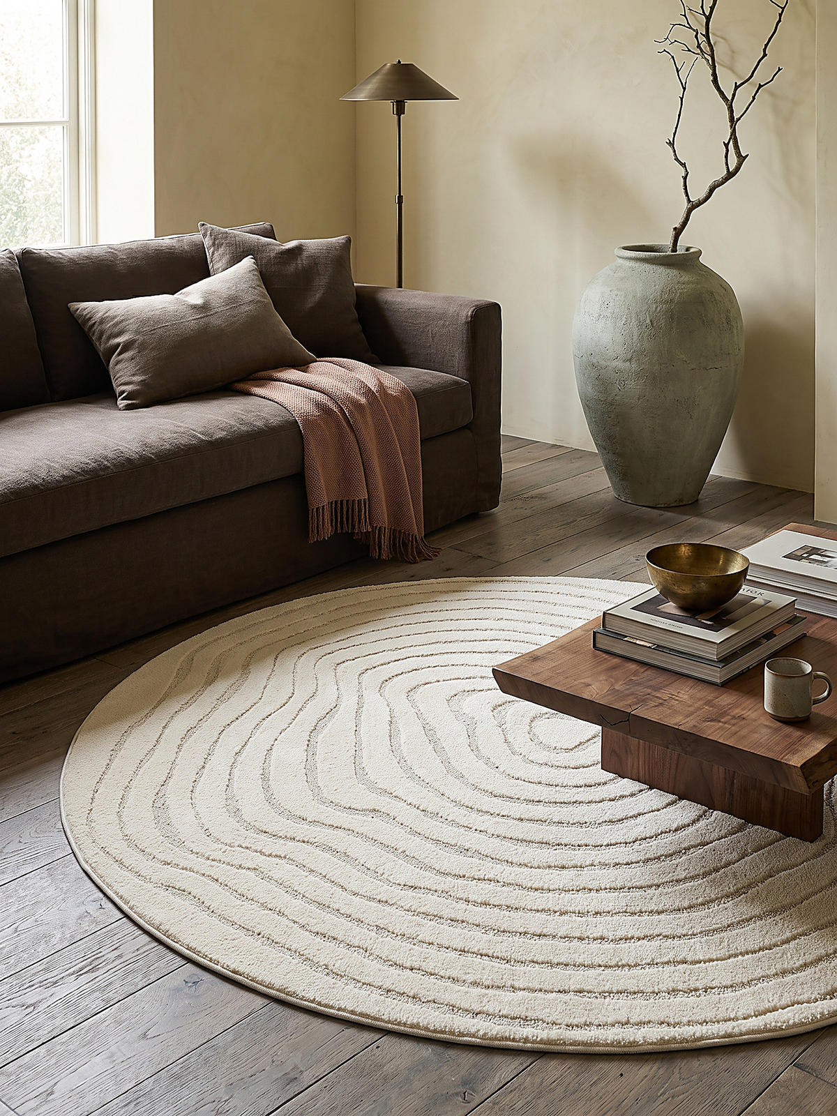 RUNDTEPPICH Streifen CETINA Polypropylen Creme 120 x 120 cm - Beige, Textil (120/120cm) - KADIMA DESIGN