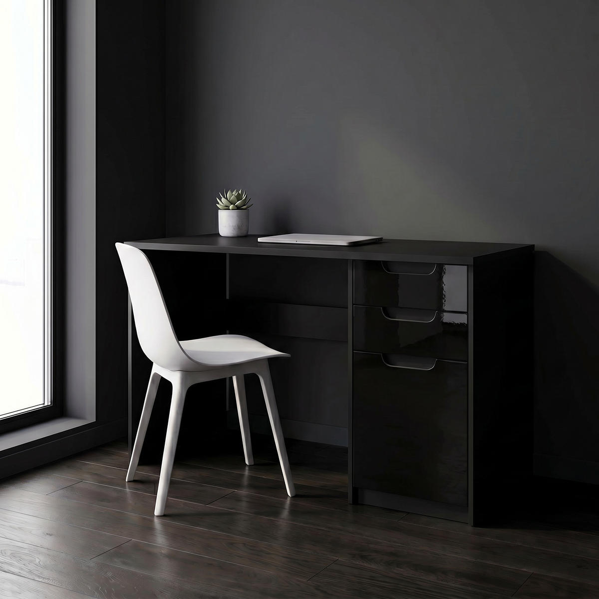 SCHREIBTISCH Logan Fronten in Schwarz Hochglanz - Schwarz Hochglanz, Holzwerkstoff (60/129/76cm) - Vladon
