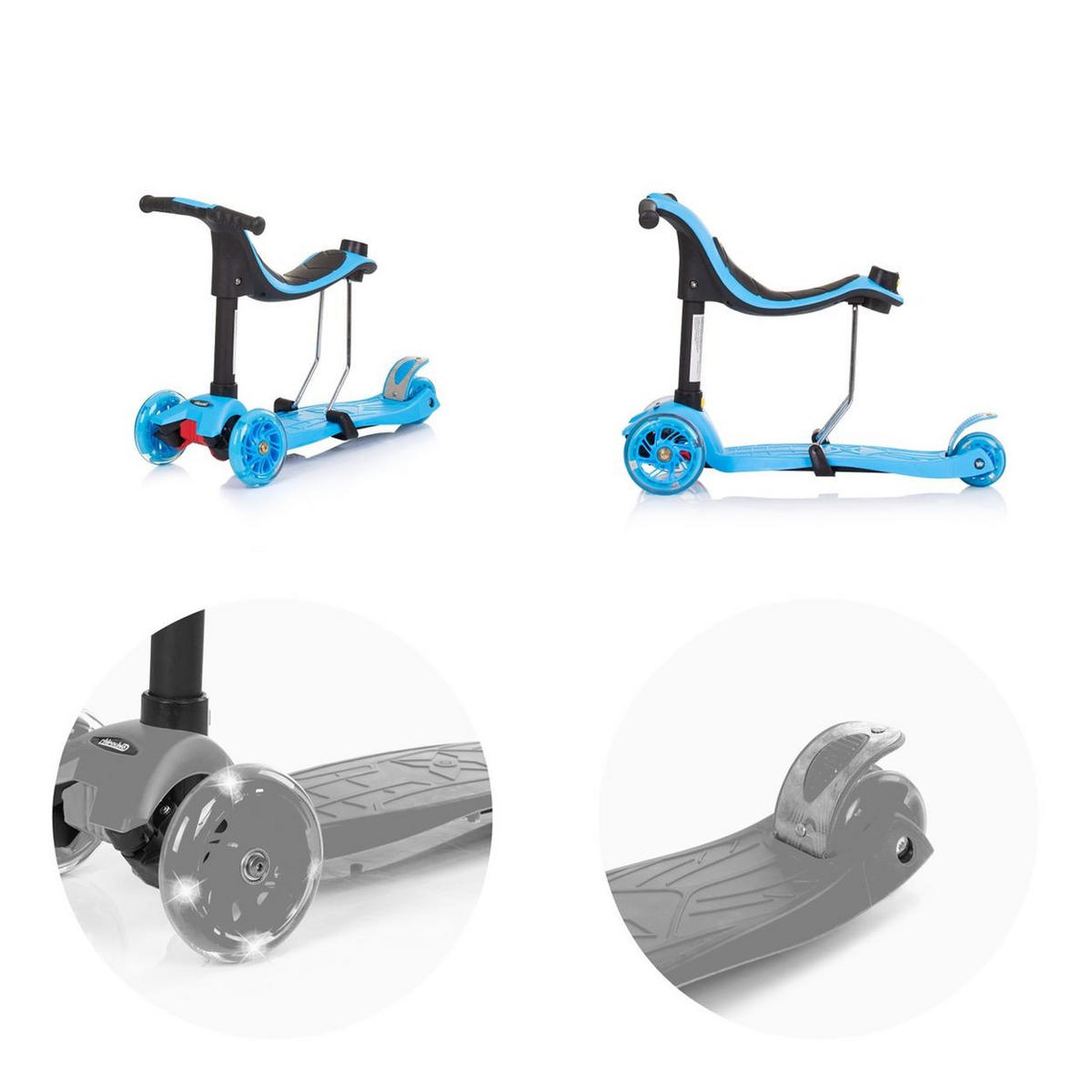 KINDERROLLER 3 in 1 Multi Plus blau 3 Räder, Laufrad, Roller, LED-Lichter - Blau, Metall (55/27/85cm) - Chipolino