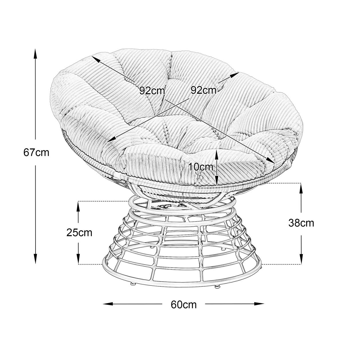 GARTEN-RELAXSESSEL Papasansessel, 360° drehbar,Rattan, Grau - Hellgrau, Metall (60/67/92cm) - LVHOM