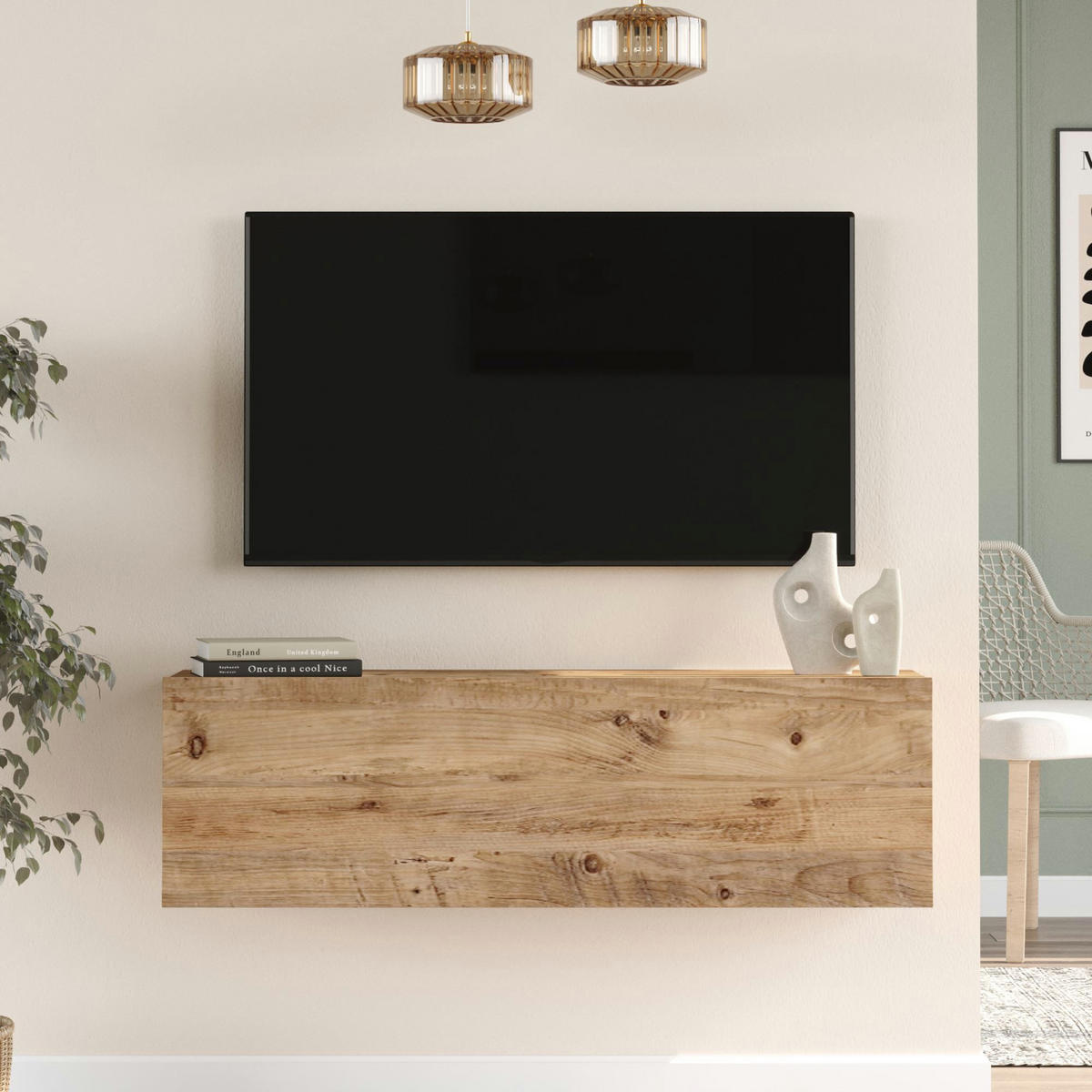 TV SKŘÍŇKA Lapinlahti - přírodní, kompozitní dřevo (100/29.5/31.5cm) - [en.casa]