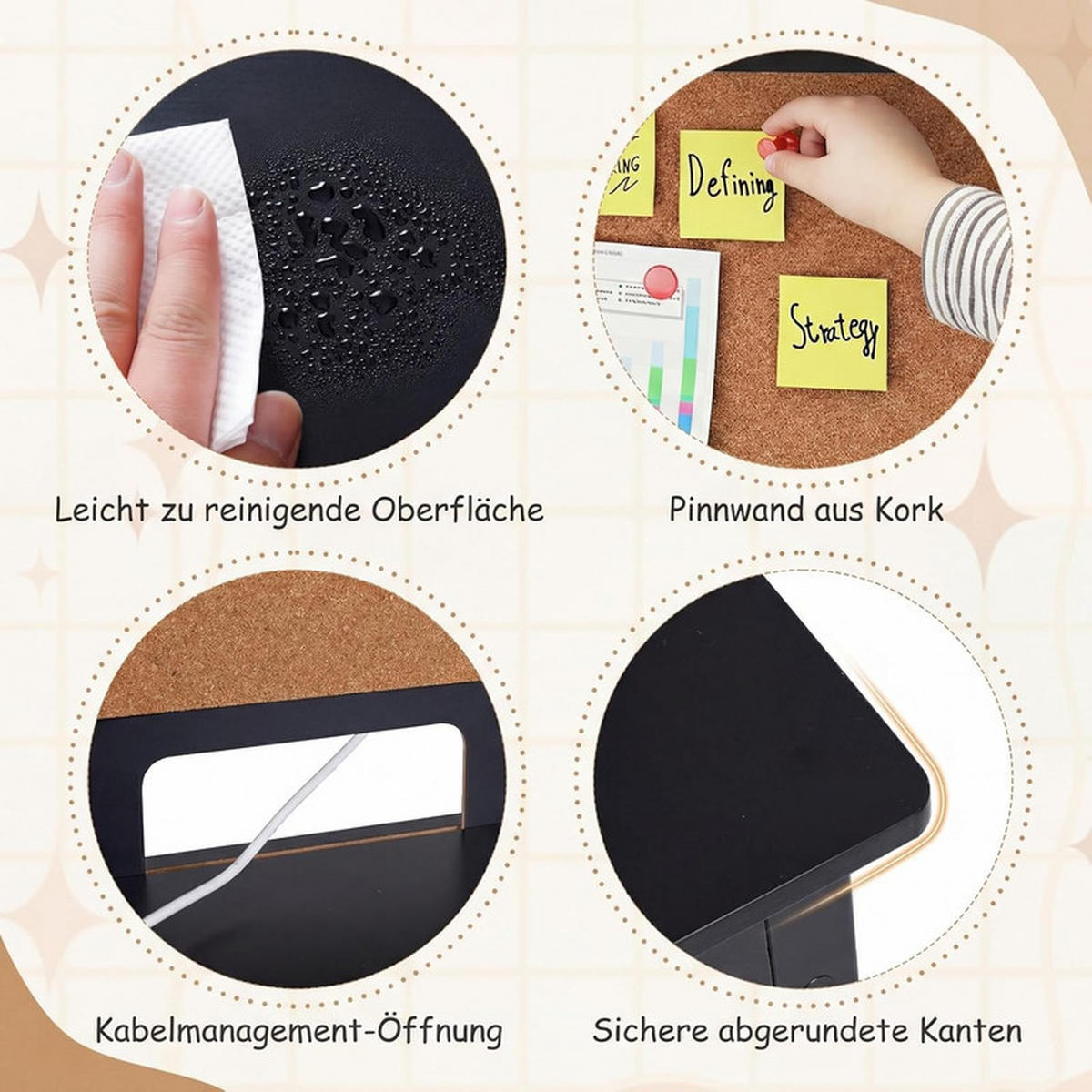 KINDERSCHREIBTISCH-SET aus Holz schwarz(2-tlg) - Schwarz, Holzwerkstoff (110/110/60cm) - COSTWAY