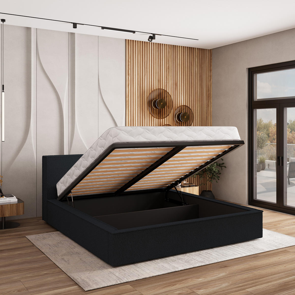 POLSTERBETT CELORA 160x200 cm mit Bettkästen - Schwarz - Schwarz, Holz (160/200cm) - MASSENO