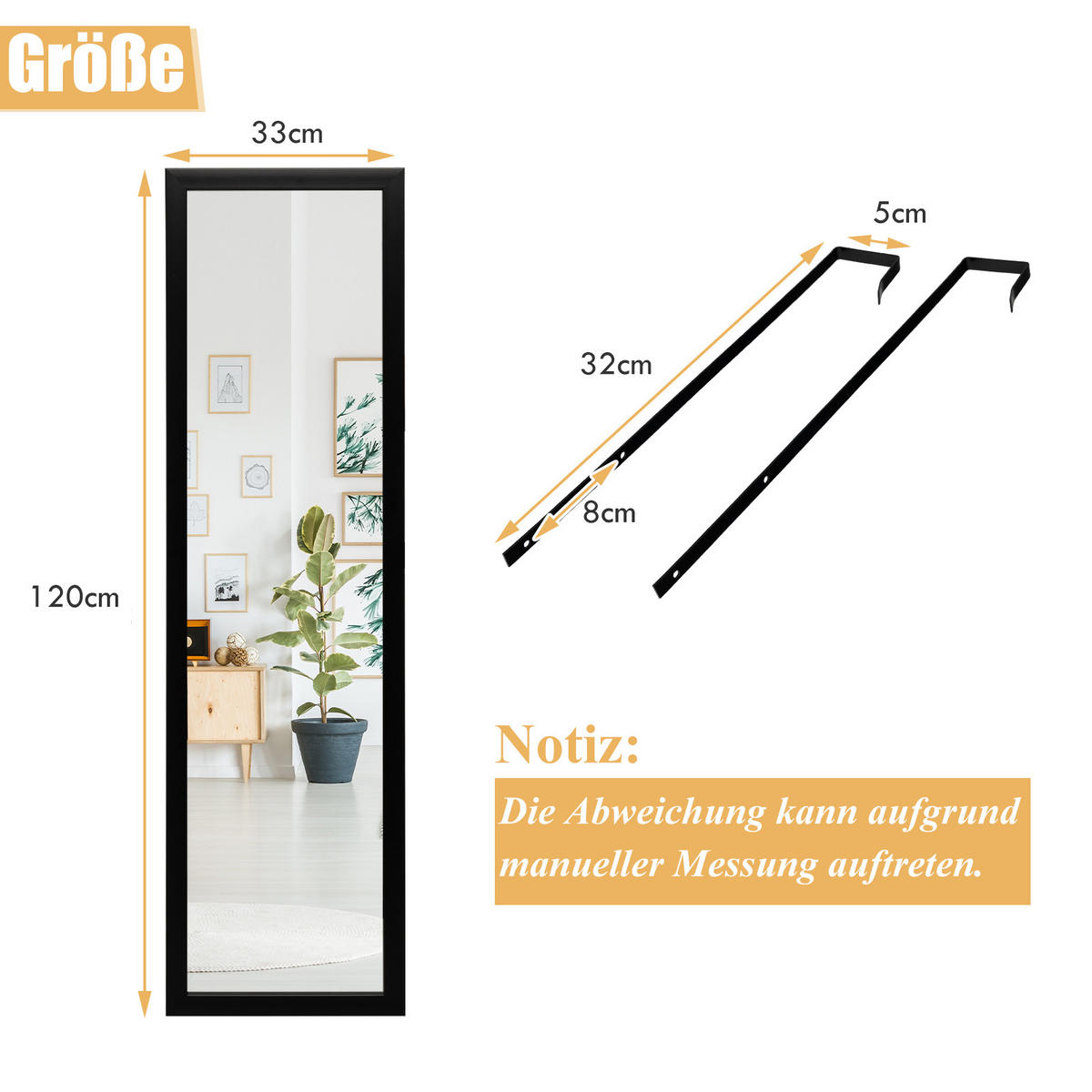 GANZKÖRPERSPIEGEL Schwarz - Schwarz, Glas (27/7.5/113cm) - COSTWAY
