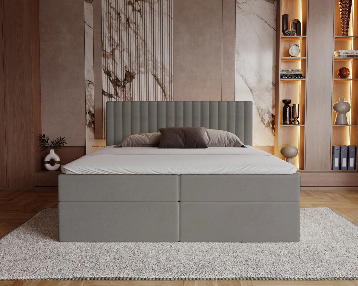 BOXSPRINGBETT 160x200 Daliro, Samt, Bettkasten, Matratze H3, Hellgrau - Hellgrau, Holz/Textil (160/200cm) - Emporius