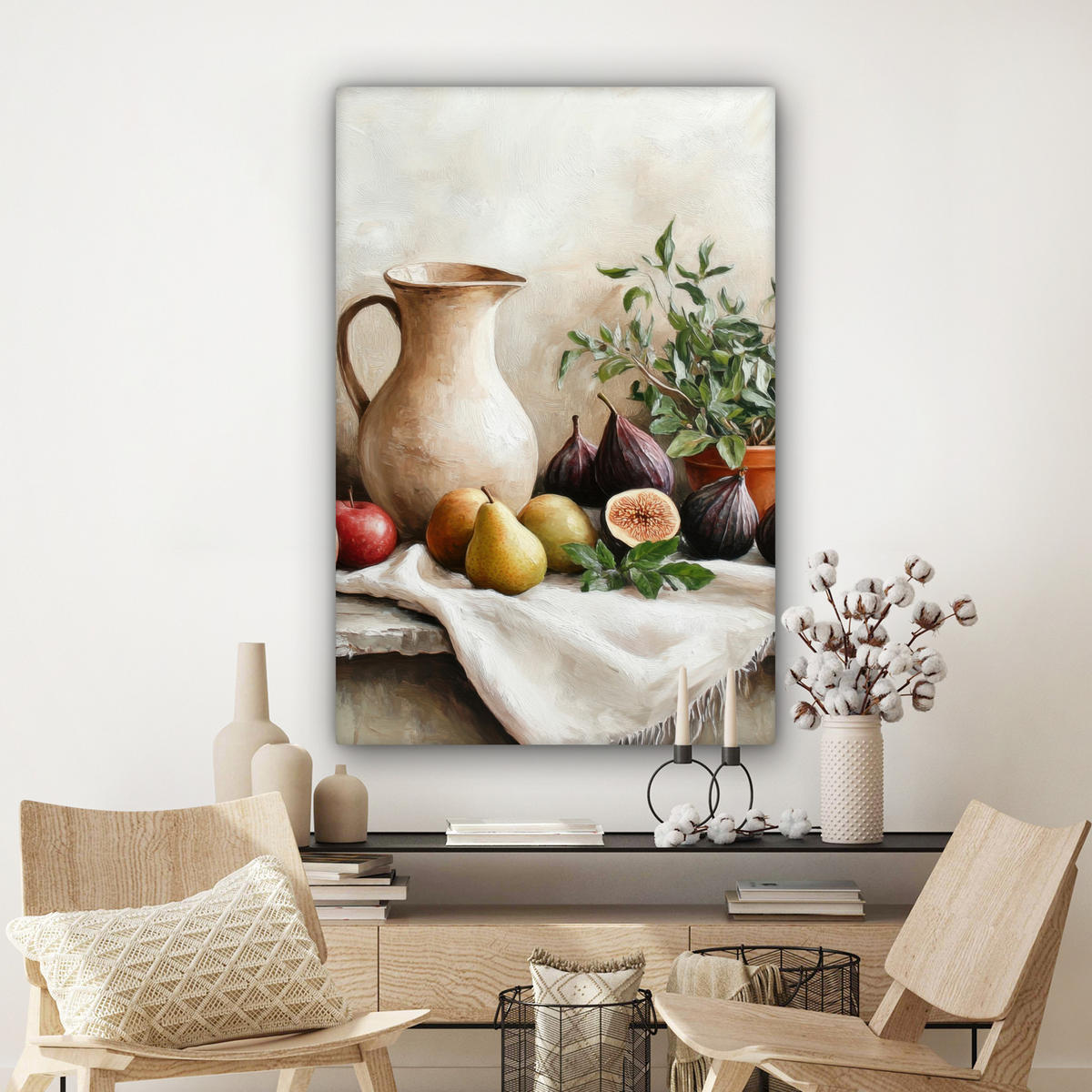 LEINWANDBILD Obst - Kräuter - Ländlich Deko Groß 90x140 cm - Naturfarben, Textil (90/140cm) - MuchoWow