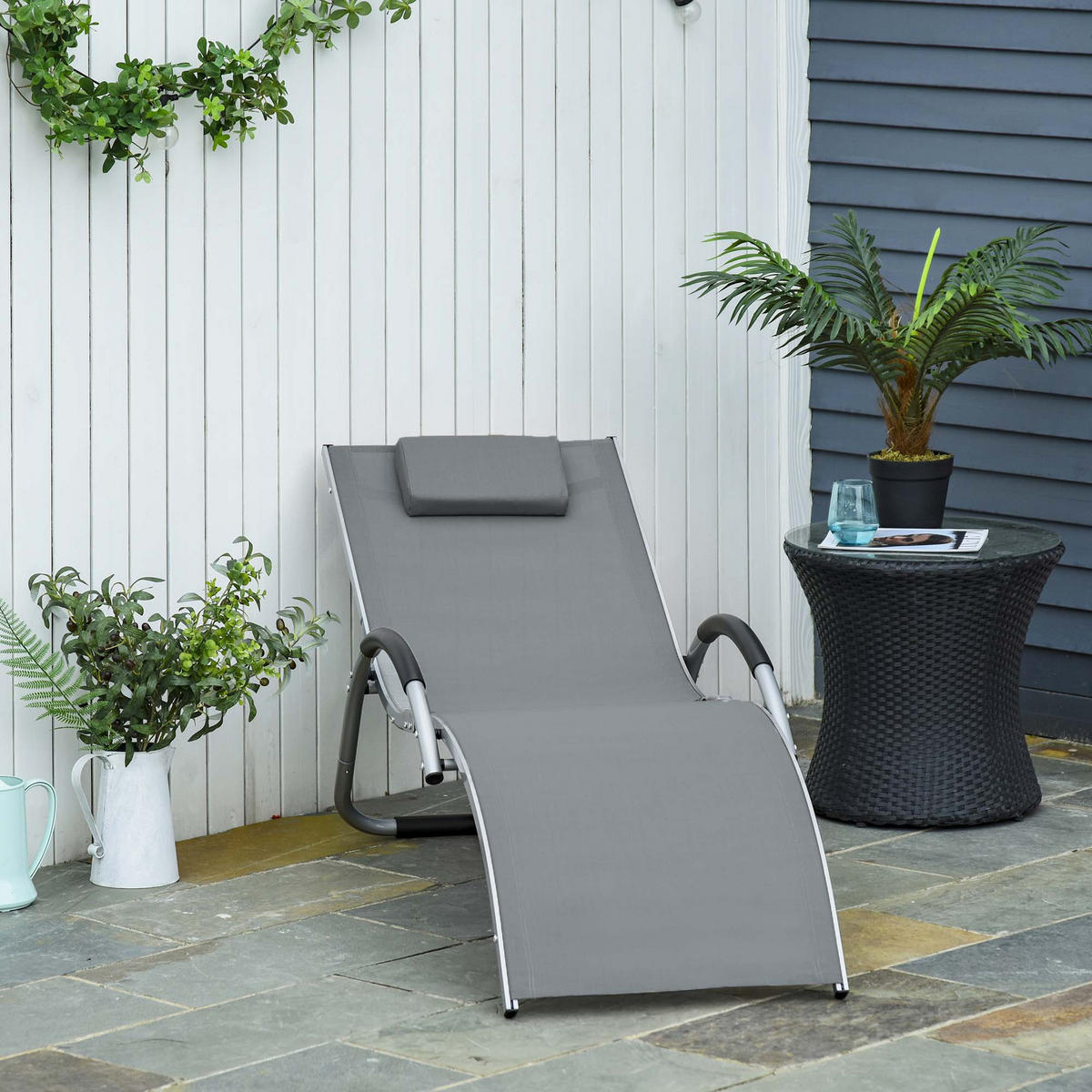 GARTENLIEGE - Grau, Textil/Metall (60/65/160cm) - Outsunny