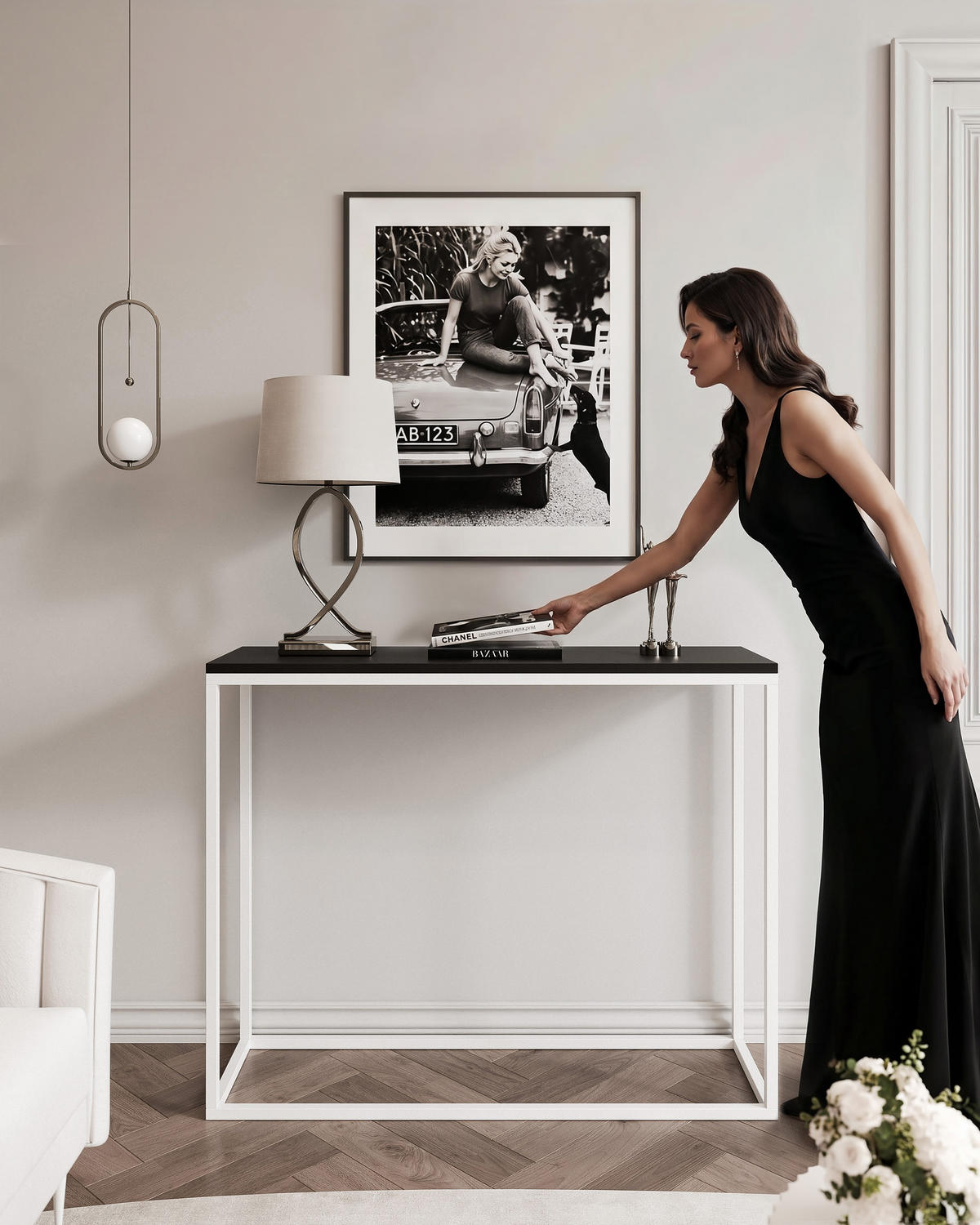 KONSOLENTISCH IRMA in 80/30/80 cm, Weiß / Schwarz matt - Schwarz/Weiß, Holzwerkstoff/Metall (30/80/80cm) - Idohome