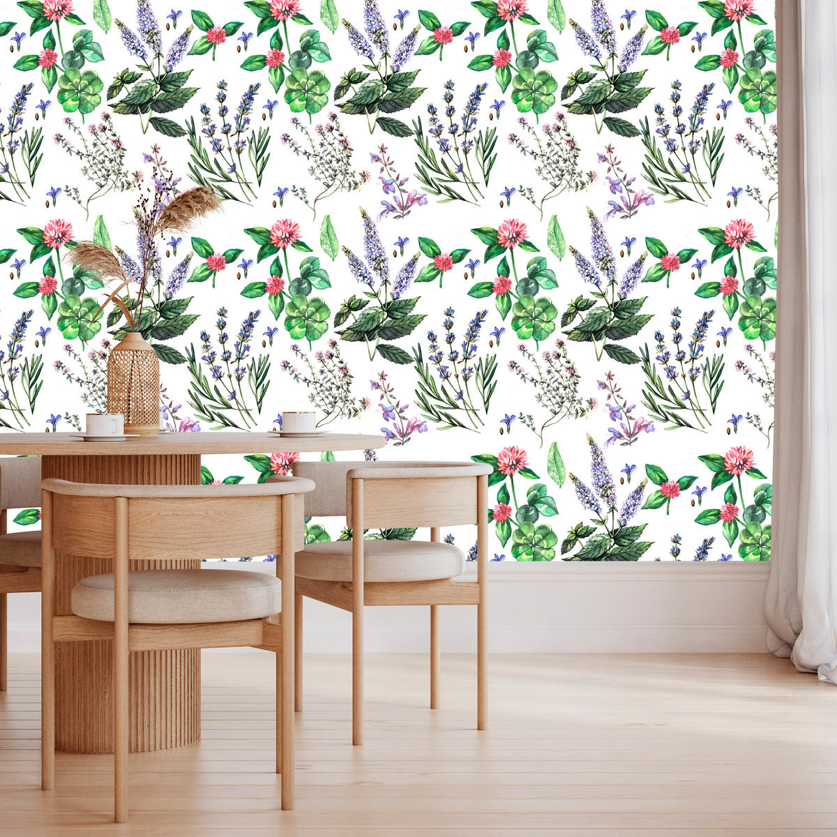 VLIESTAPETE Lavendel, Klee und Kräuter – Lila, Grün, Weiß – 50x1000 cm - Lila/Weiß, Papier (50/1000cm) - Muralo