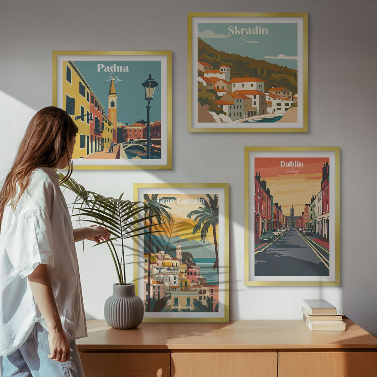 BILDER SET 4er Set - 50x50 cm & 40x60 cm Goldrahmen - Stadt- und Naturlandschaften - Goldfarben, Kunststoff (50/50cm) - TULUP