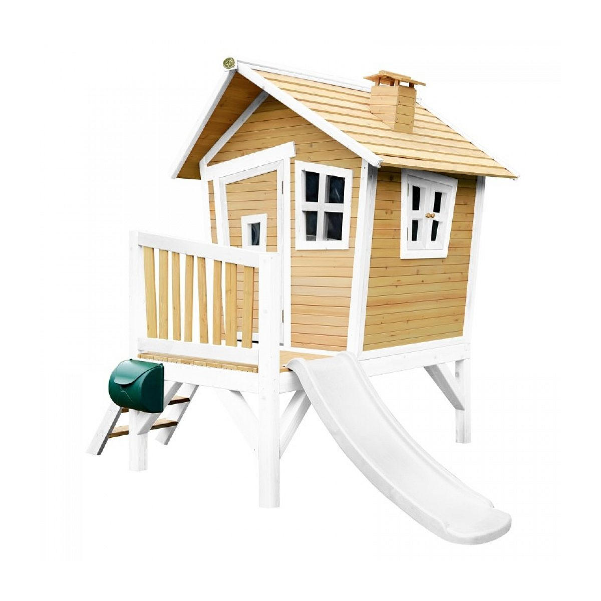 KINDERSPIELHAUS Robin Braun Weiß mit Rutsche Weiß - Weiß, Holz (264/203/177cm) - Axi House