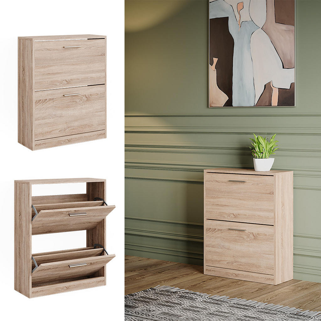 Thumbnail - Vicco Schuhschrank, Sonoma Eiche, Holzwerkstoff, 2 Fächer, 2 Schubladen, Rechteckig, 59x72.5x22 cm, Garderobe, Schuhaufb...