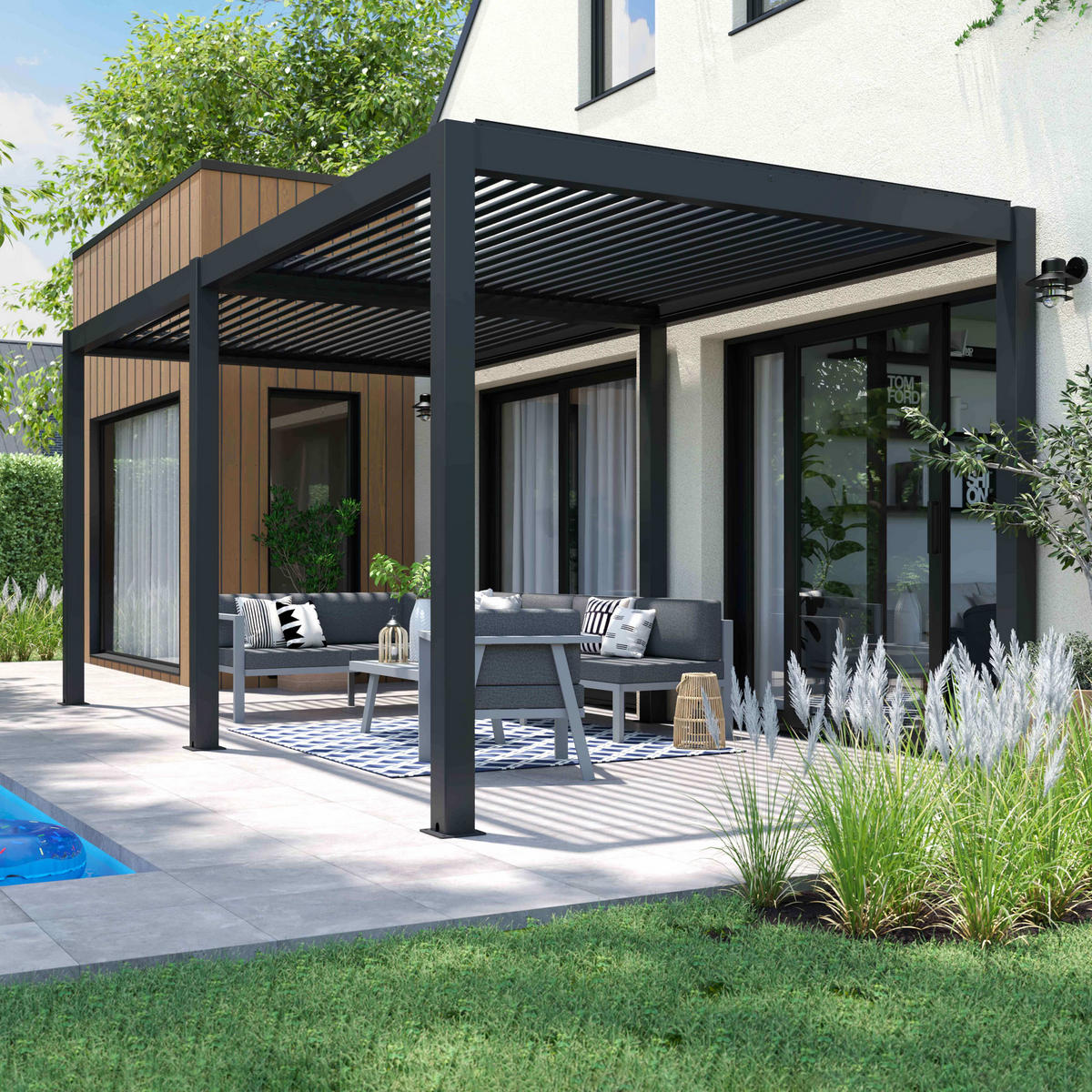 PERGOLA 3x6 m, Grau - Grau, Metall (300/250/600cm) - Oviala
