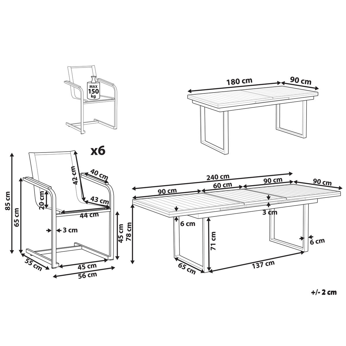 GARTENMÖBEL-SET 6-Sitzer Weiß Valcanetto/Cosoleto - Silberfarben/Weiß, Metall - Beliani