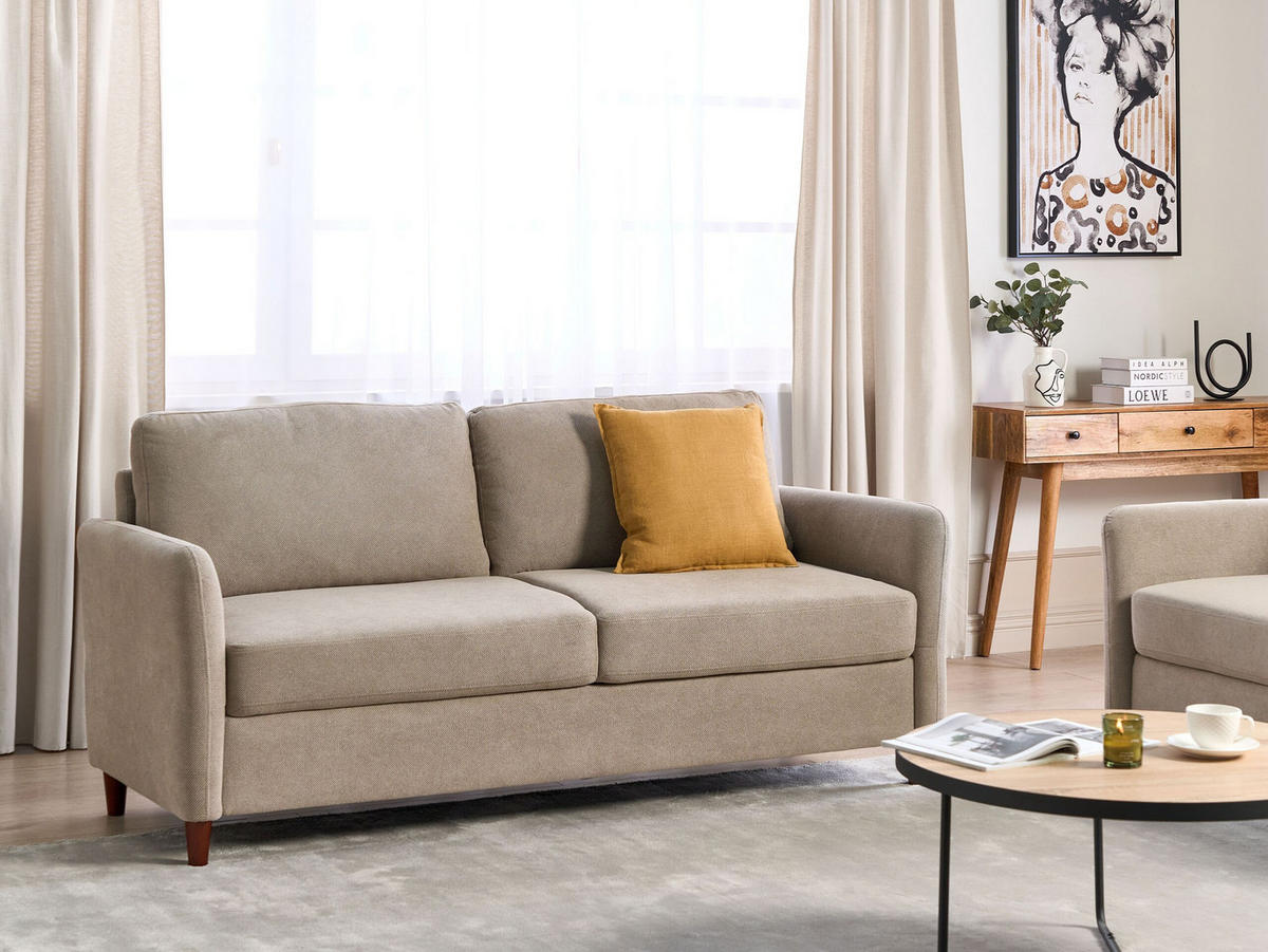 3-SITZER-SOFA Stoff taupe mit Stauraum Mare - Beige/Dunkelbraun, Textil (184/88/77cm) - Beliani