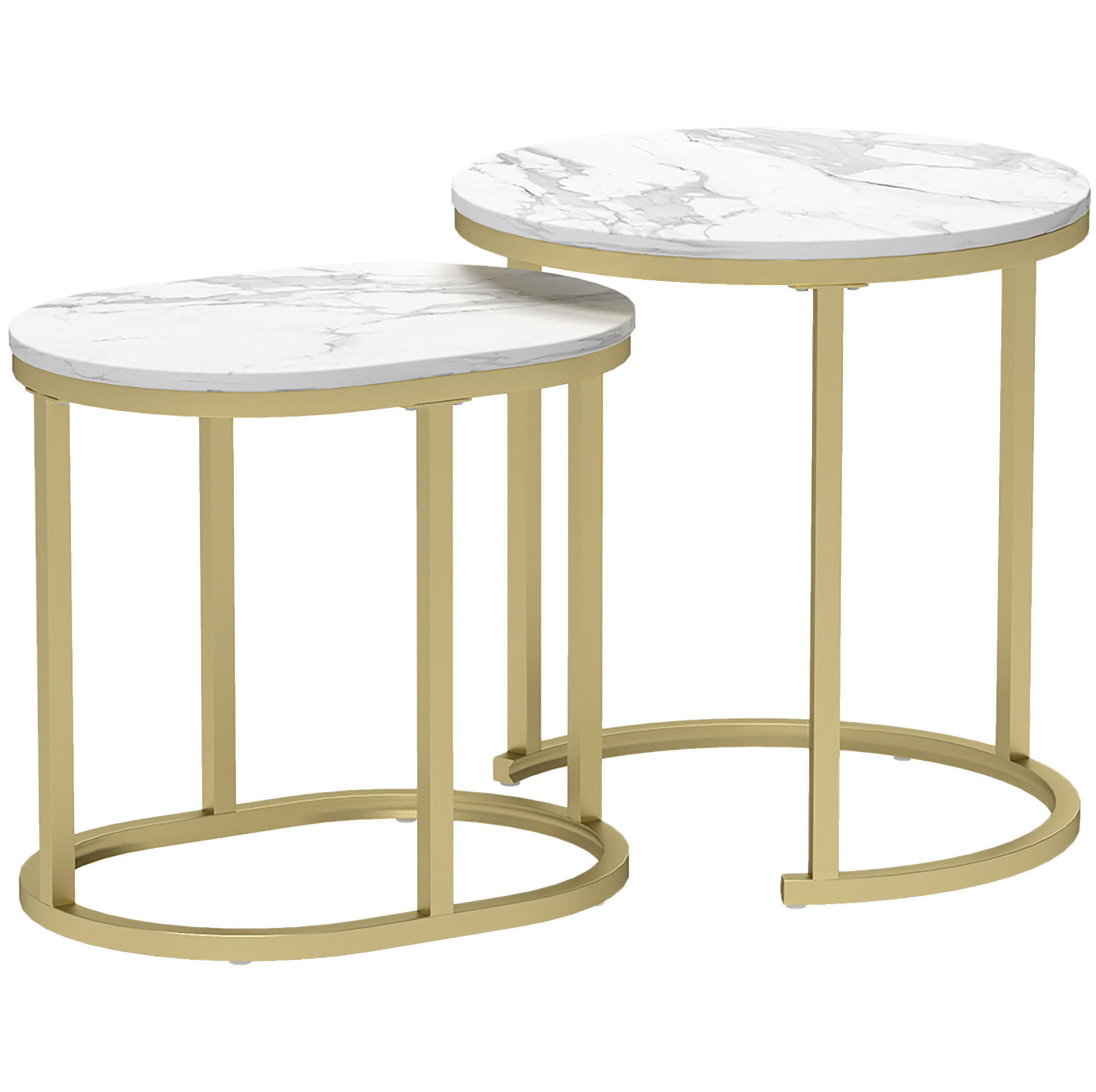 COUCHTISCH Ø50/50.5 cm und 60/36/43.5 cm Weiß aus MDF mit Stahlrahmen, stapelbar - Weiß, Holzwerkstoff (50/50/50.5cm) - OKMYHOME