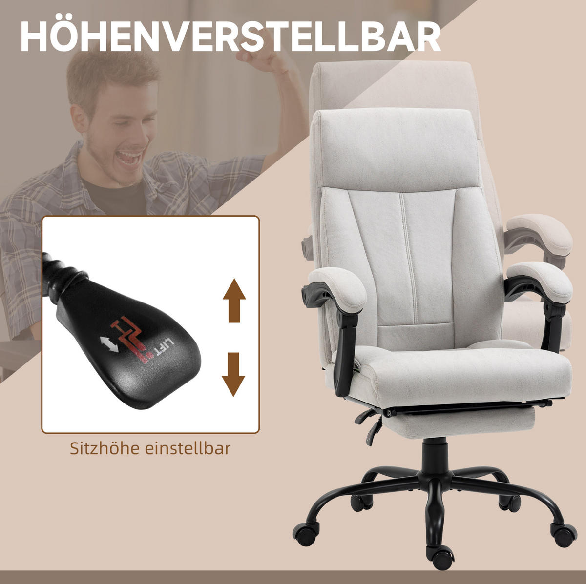 CHEFSESSEL in Hellgrau 74x65x119 cm mit Massagefunktion, Lendenheizung und Fußstütze - Hellgrau, Textil (65/119/74cm) - IVMEU