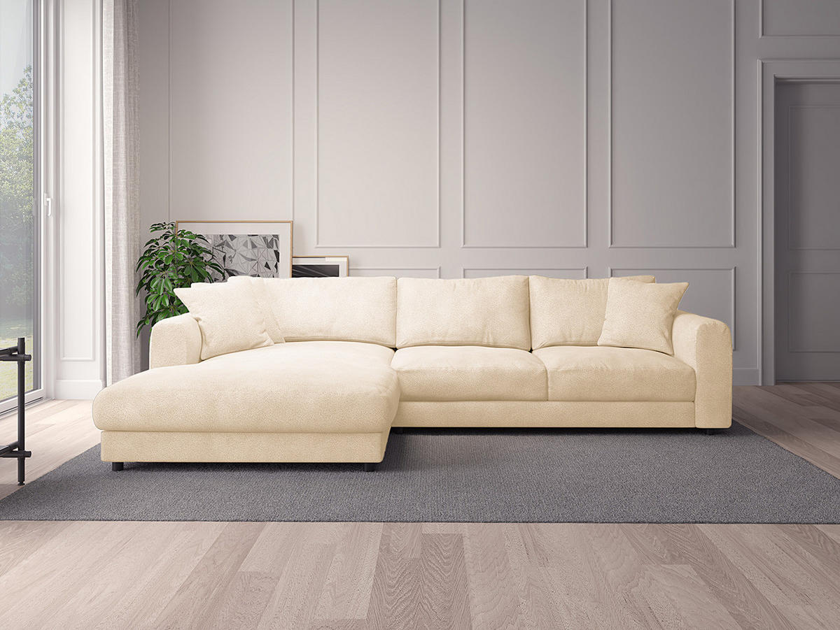 ECKSOFA mit Longchair - Beige/Schwarz, Holz/Kunststoff (286/183cm) - home24