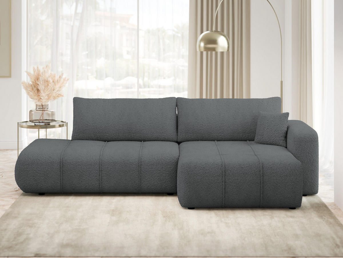 ECKSOFA Furyn O Boucle, Seite: Rechts - Dunkelgrau/Schwarz, Holzwerkstoff/Kunststoff (262/145cm) - MIRJAN24