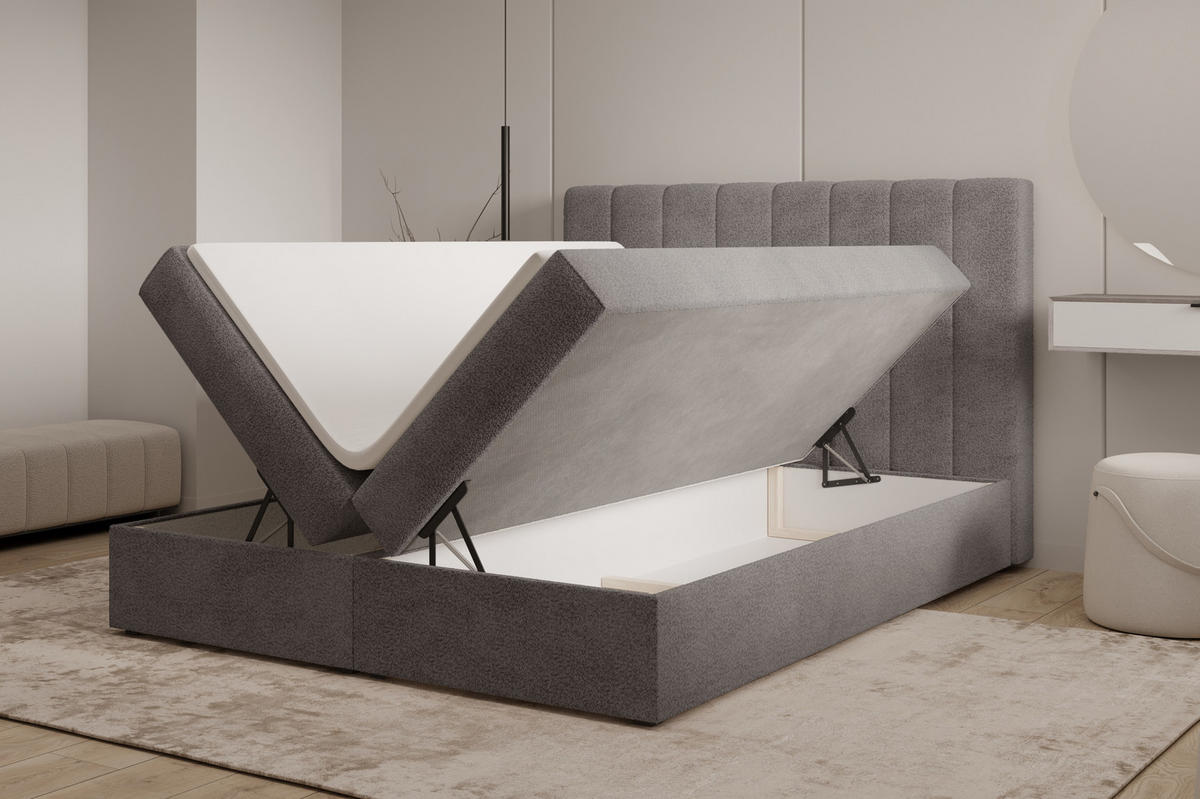 BOXBETT 01 140 x 200 cm - Arena – Stilvoll und bequem Mit Bettkasten, PU-Topper, Federmechanismus, waschbarer Bezug - Anthrazit, Holz (140/200cm) - ROYAL24_MARKT