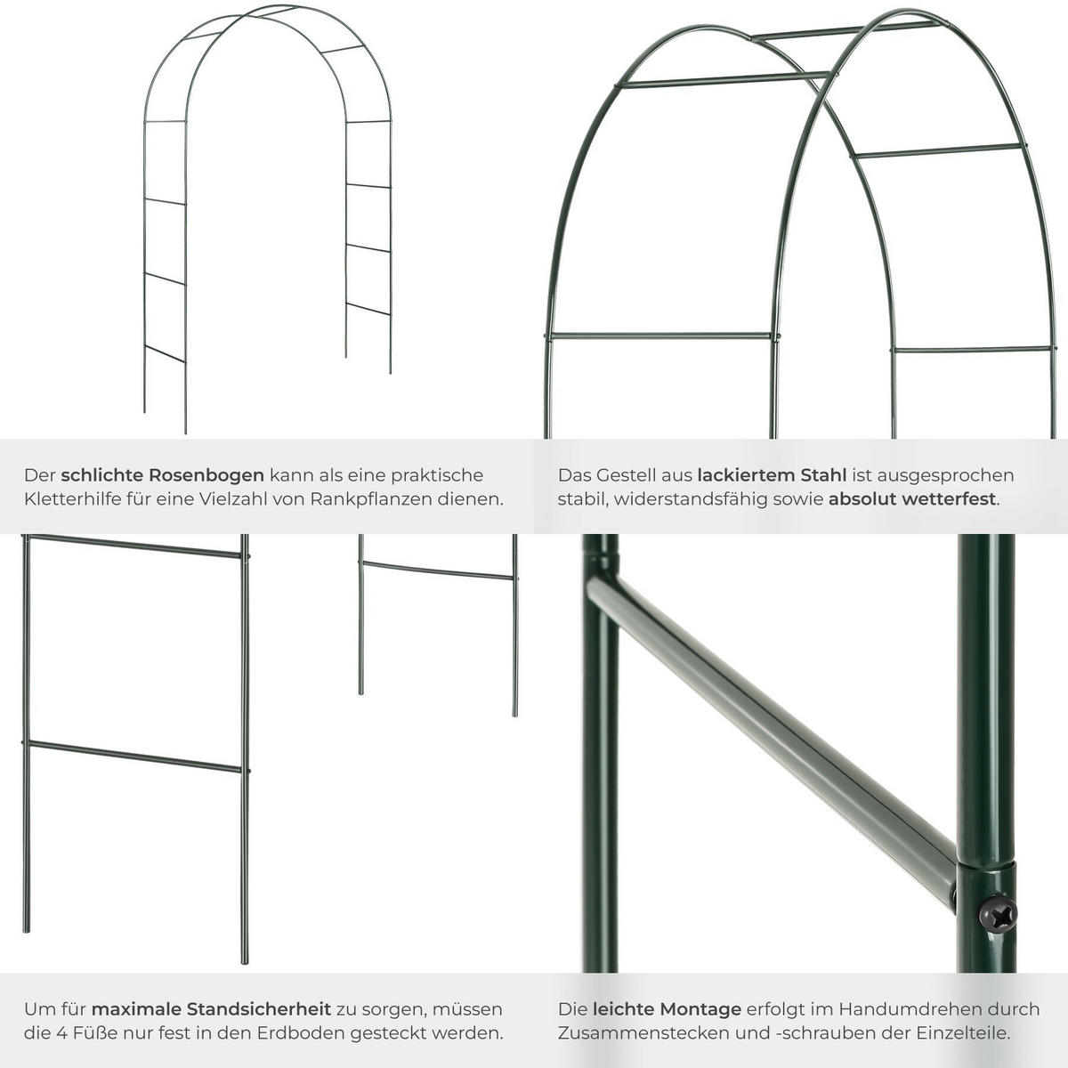 ROSENBOGEN 2er Set, 140 x 40 x 240 cm, grün - Grün, Metall (40/240/140cm) - tectake