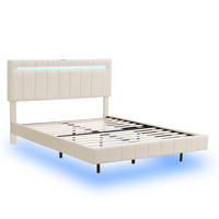 POLSTERBETT 160x200 cm Schwebebett mit LED, USB & Kopfteil, Leinen beige - Beige, Holz (160/200cm)