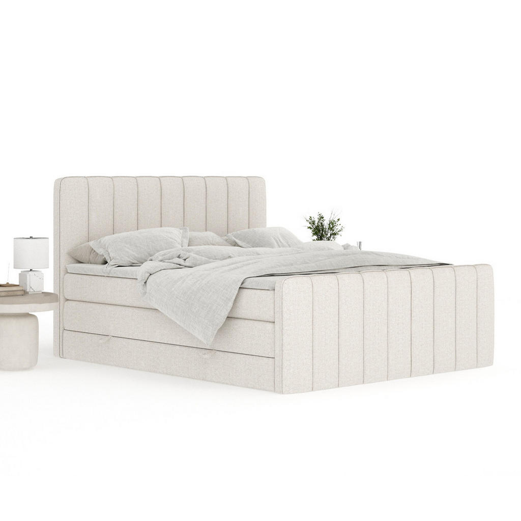 Thumbnail - Maison de Reve Boxspringbett, Beige, Textil, Buche, Kiefer, H3 + H4, 7-Zonen, Höhe ca. 40 cm, 160x200 cm, Handmade in Eu...