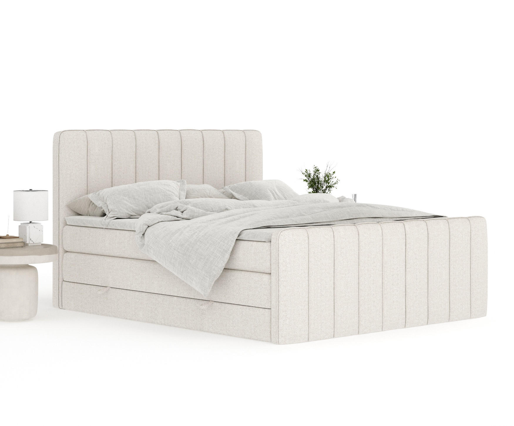 Thumbnail - Maison de Reve Boxspringbett, Beige, Textil, Buche, Kiefer, H3 + H4, 7-Zonen, Höhe ca. 40 cm, 200x200 cm, Handmade in Eu...