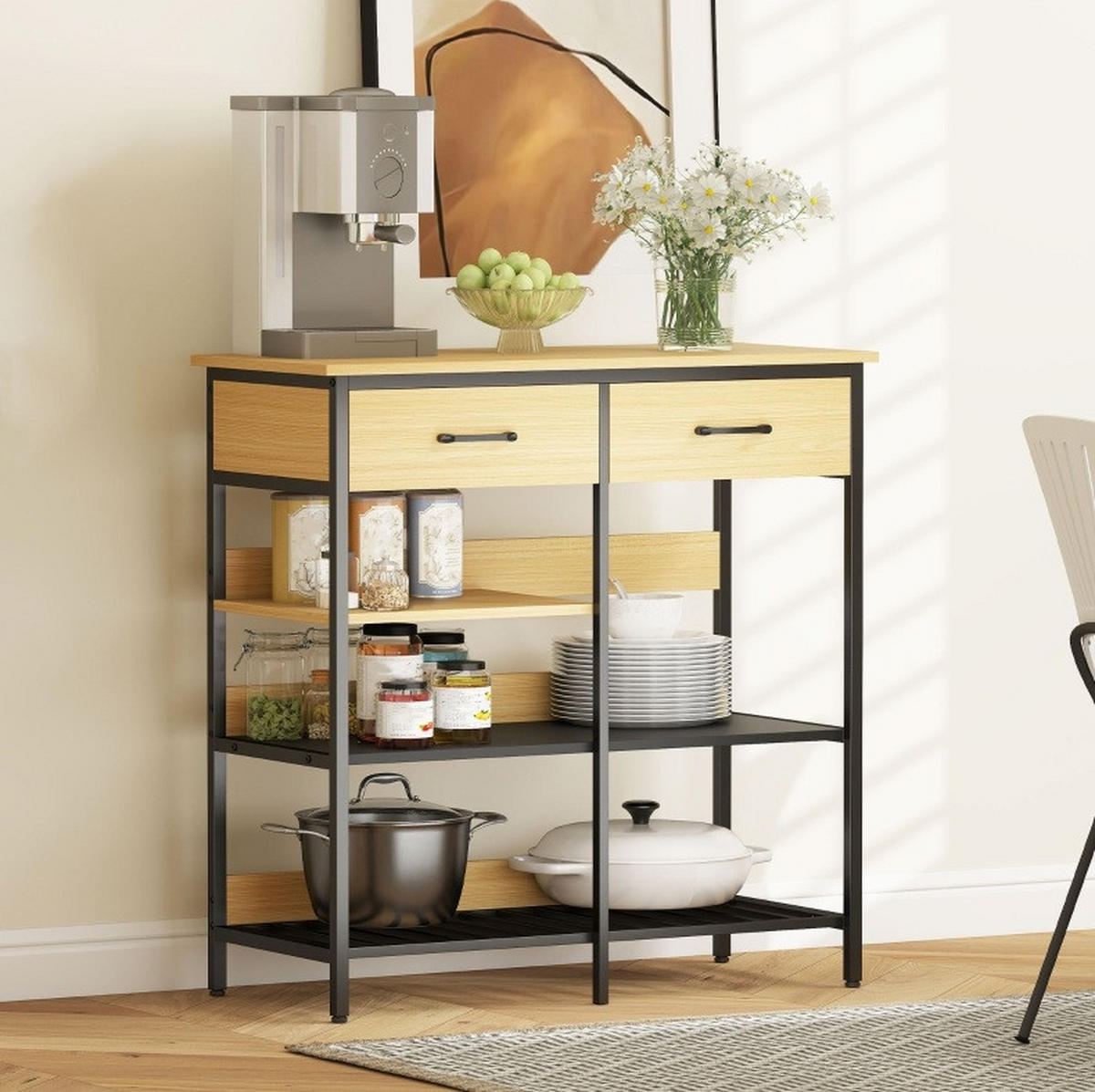 SIDEBOARD 90/40/91 cm Naturholz aus Holz mit 2 Schubladen - Naturfarben, Holz (40/91/90cm) - OKMYHOME