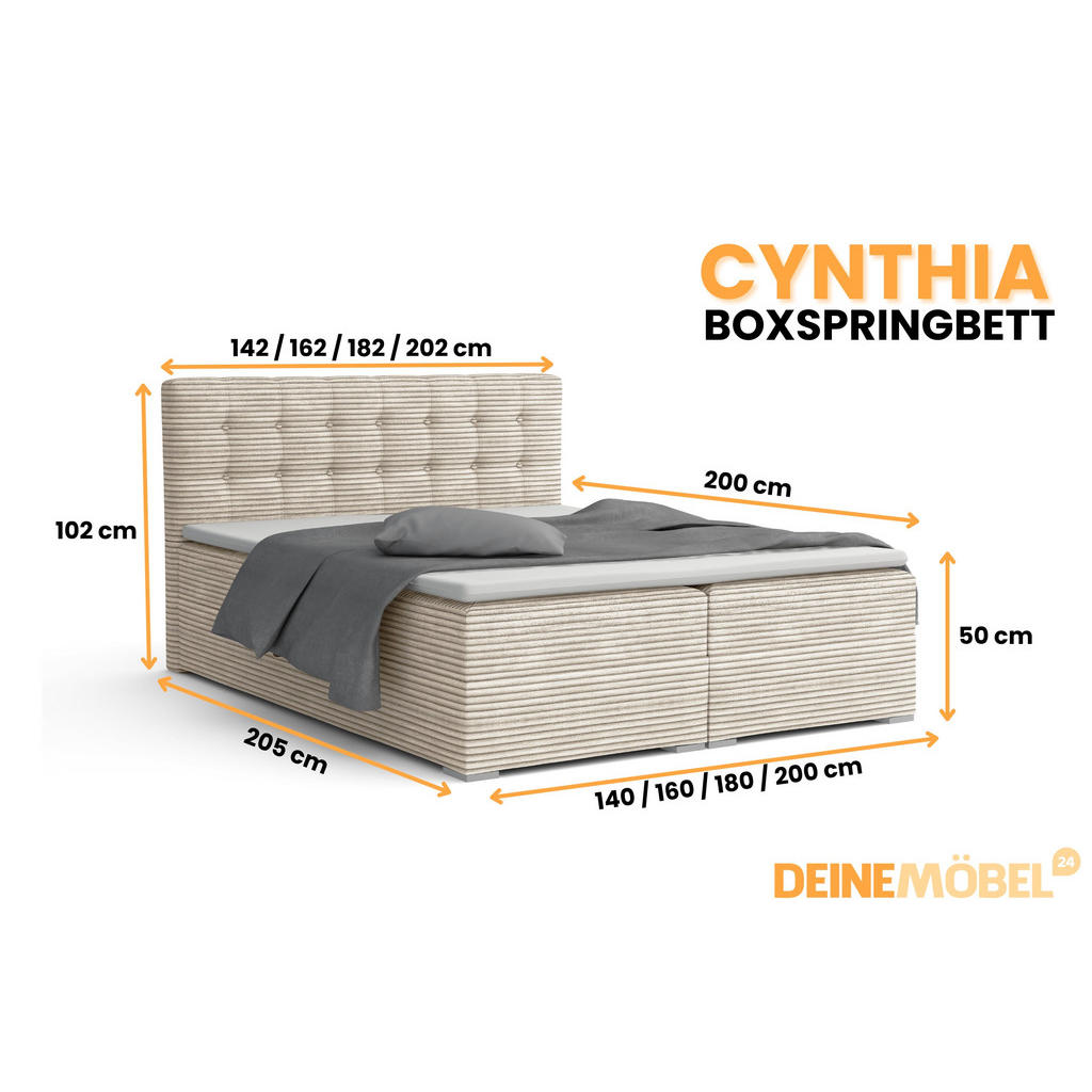 Thumbnail - Deine Möbel 24 Boxbett, Creme, Holz, Holzwerkstoff, Textil, H3, 140x200 cm, Schlafzimmer, Betten, Boxspringbetten