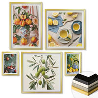 WANDBILDER 5er Set - 50x50 cm & 20x30 cm & 40x60 cm Goldrahmen - Fruchtzusammensetzungen - Goldfarben, Kunststoff (40/60cm) - ArtPrintCave