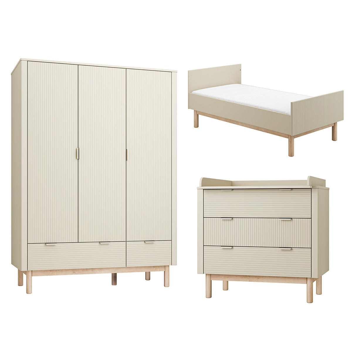 POKOJ PRO MIMINKO 3DÍLNÝ Miloo Šampaňské - béžová, kompozitní dřevo (143.5/87.5/75cm) - Petits-meubles