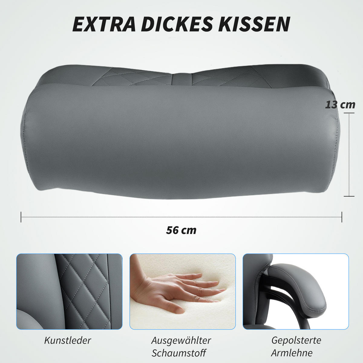 CHEFSESSEL aus PU-Leder Anthrazitgrau - Anthrazit, Leder (68/123/71cm) - HOMCOM