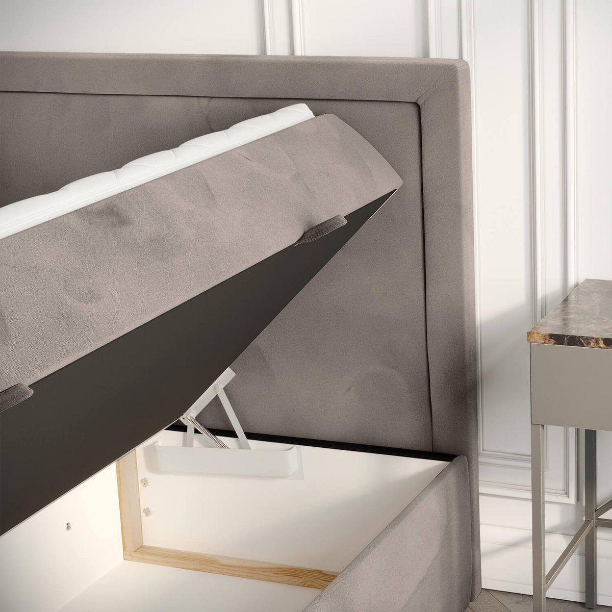 BOXBETT Jodan 120/200 cm Taupe im Magic Velvet Stoff - Taupe/Schwarz, Holz/Holzwerkstoff (120/200cm) - AltaBeds