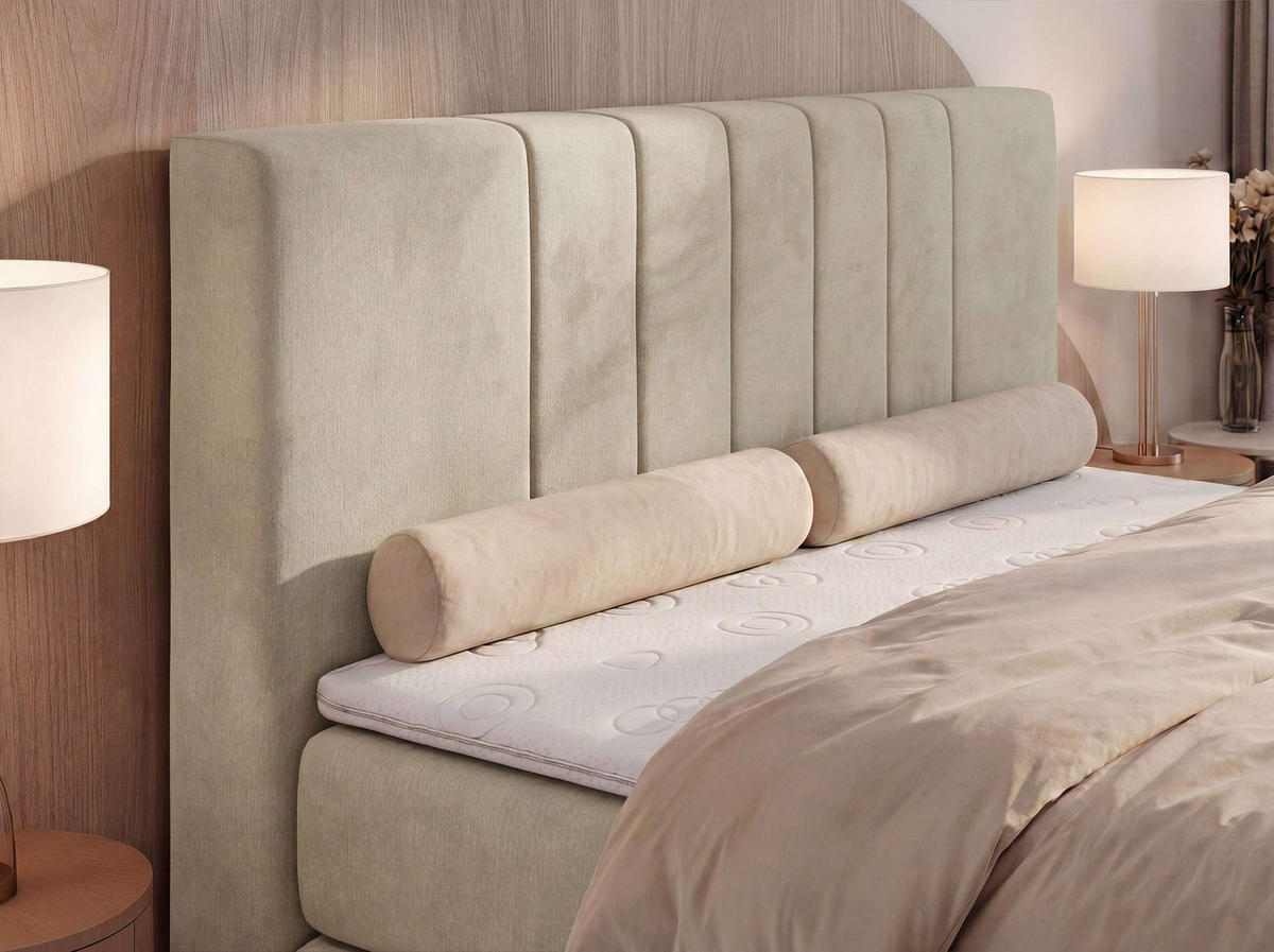 BOXSPRINGOVÁ POSTEĽ INERO KING 140/200 - Béžová Samet - Topper T25 - H4 (tvrdý) - čierna/béžová, textil/plast (140/200cm) - MKS