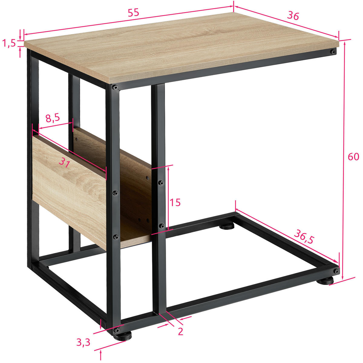 BEISTELLTISCH Wigan,55 x 36,5 x 60 cm,Industrial Holz hell, Eiche Sonoma - Naturfarben, Holz (55/36.5/60cm) - tectake