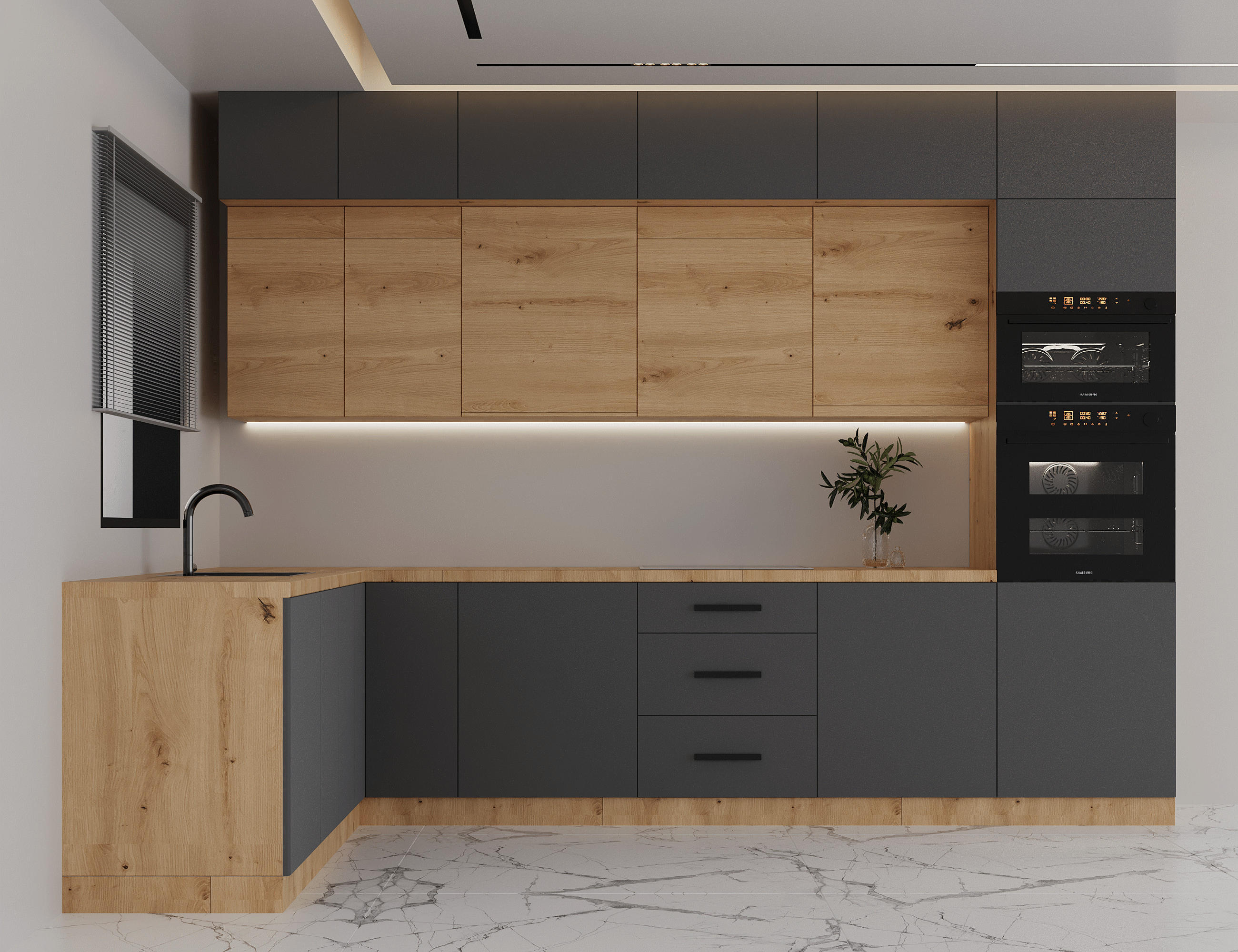 WINKELKÜCHE 330 × 230 cm - Langen K105-M330 – in Grau/Artisan Eiche - Schwarz/Eiche Artisan, Holz/Holzwerkstoff (330/248/230cm)