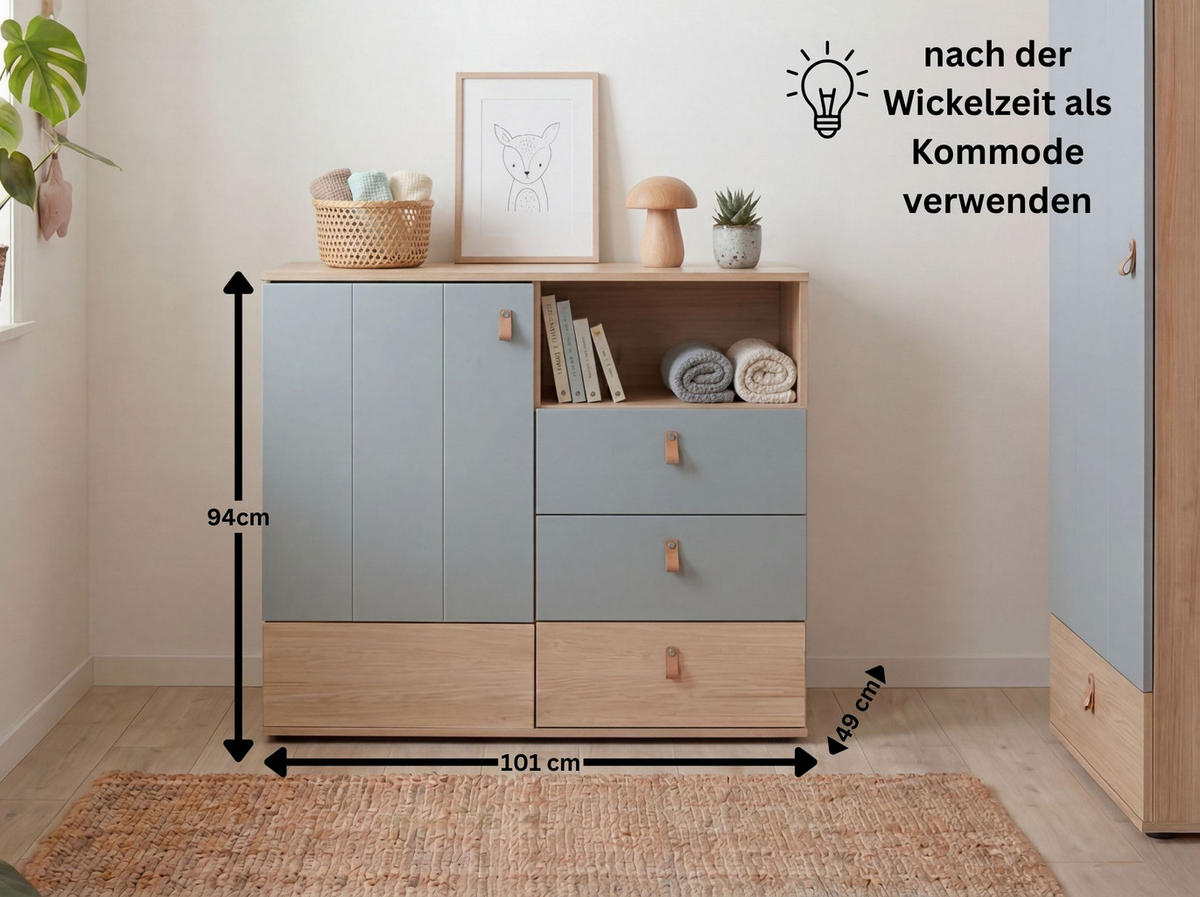 WICKELKOMMODE Roofy - Salbeigrün/Eichefarben, Leder/Holzwerkstoff (101/102/77cm) - arthur berndt