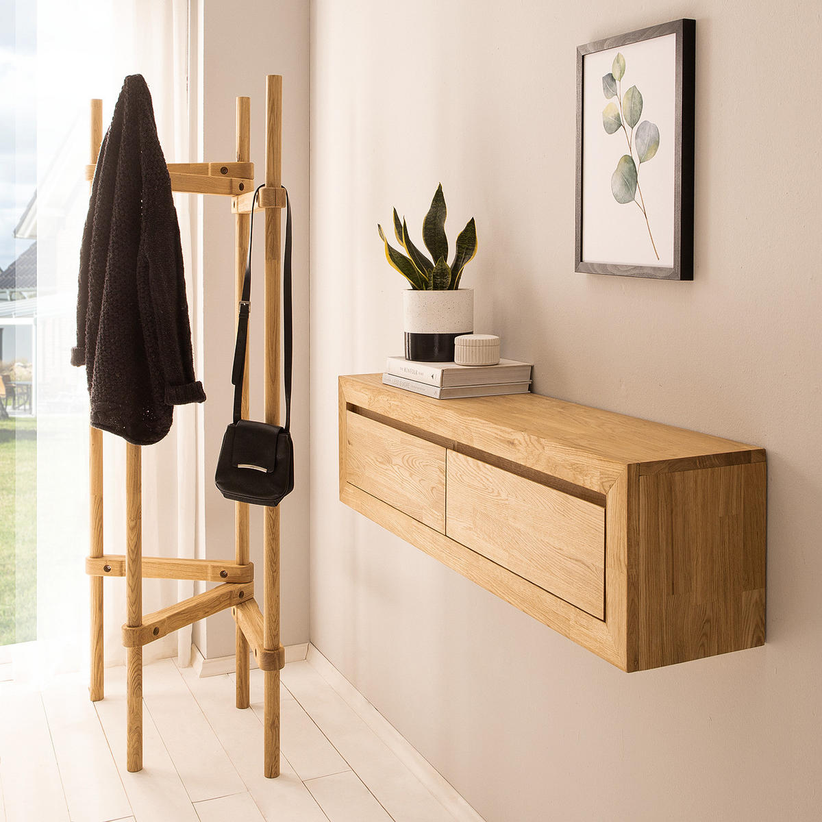 HÄNGEKOMMODE - Eiche massiv - Eichefarben, Holz (120/30/25cm) - home24