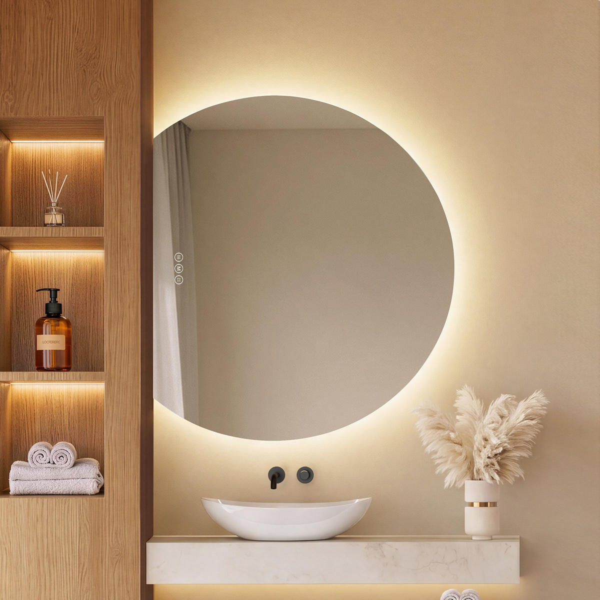 BADSPIEGEL LED 100 x 83 cm mit 3 Lichtfarben, Antibeschlagfunktion und Touch-Schalter - Transparent, Glas (100/83/2.5cm) - EMKE