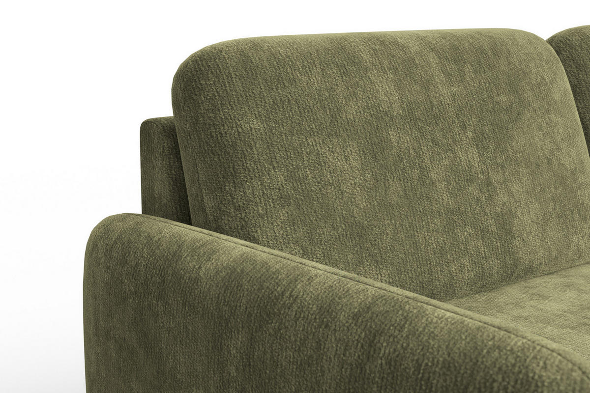 SOFA FEBE 3-Sitzer, olivgrüner Chenille-Stoff - Schwarz/Olivgrün, Holz/Textil (190/82/96cm) - Wozimo
