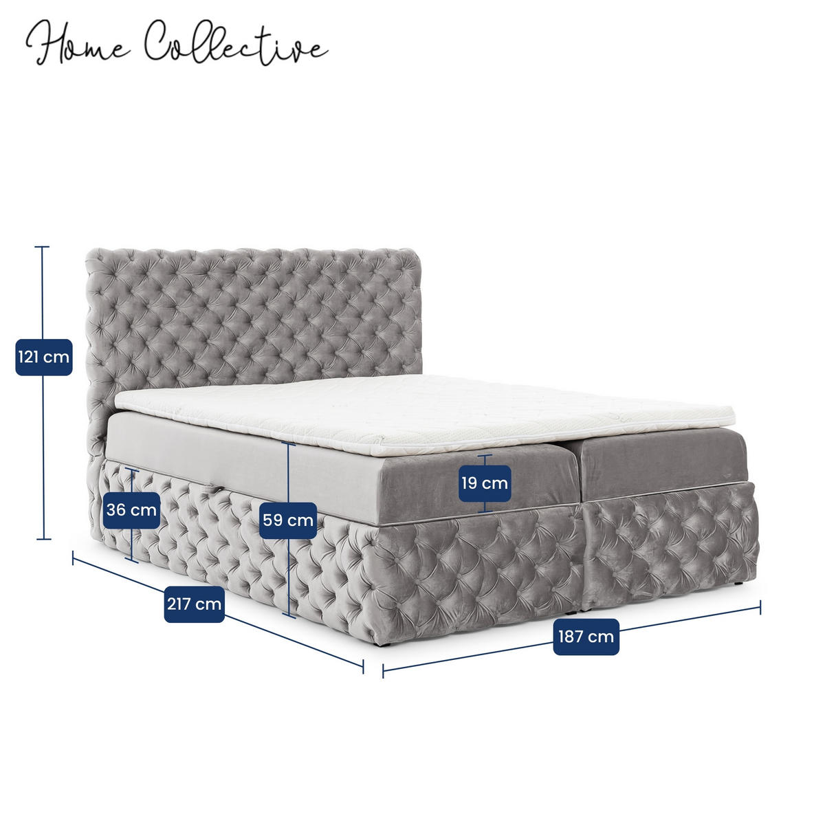 BOXBETT mit zwei Stauraum 180x200 cm in Grau - Grau, Textil (180/200cm) - Home Collective
