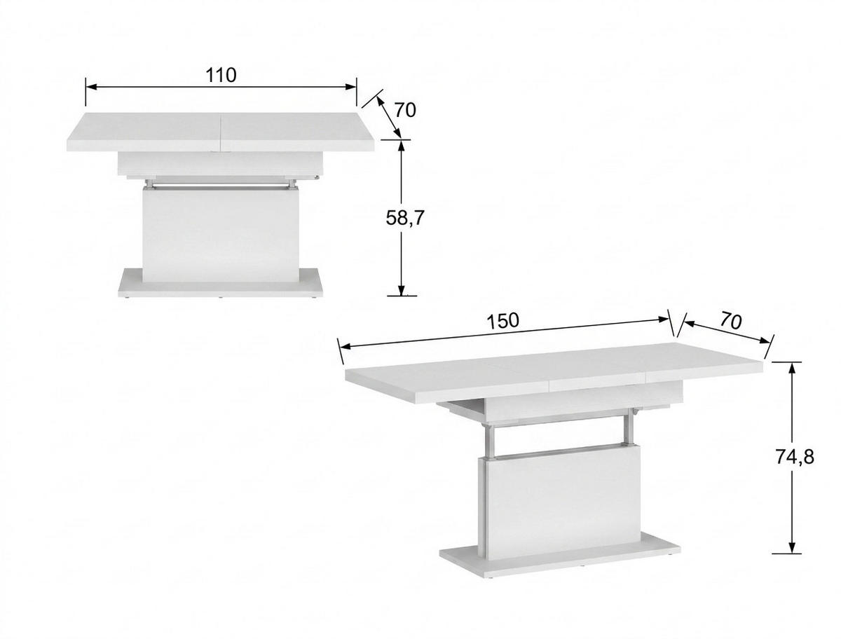 COUCHTISCH rechteckig ausziehbar höhenverstellbar 110/70/58 cm - Eichefarben, Holzwerkstoff (70/110/58cm) - designimpex