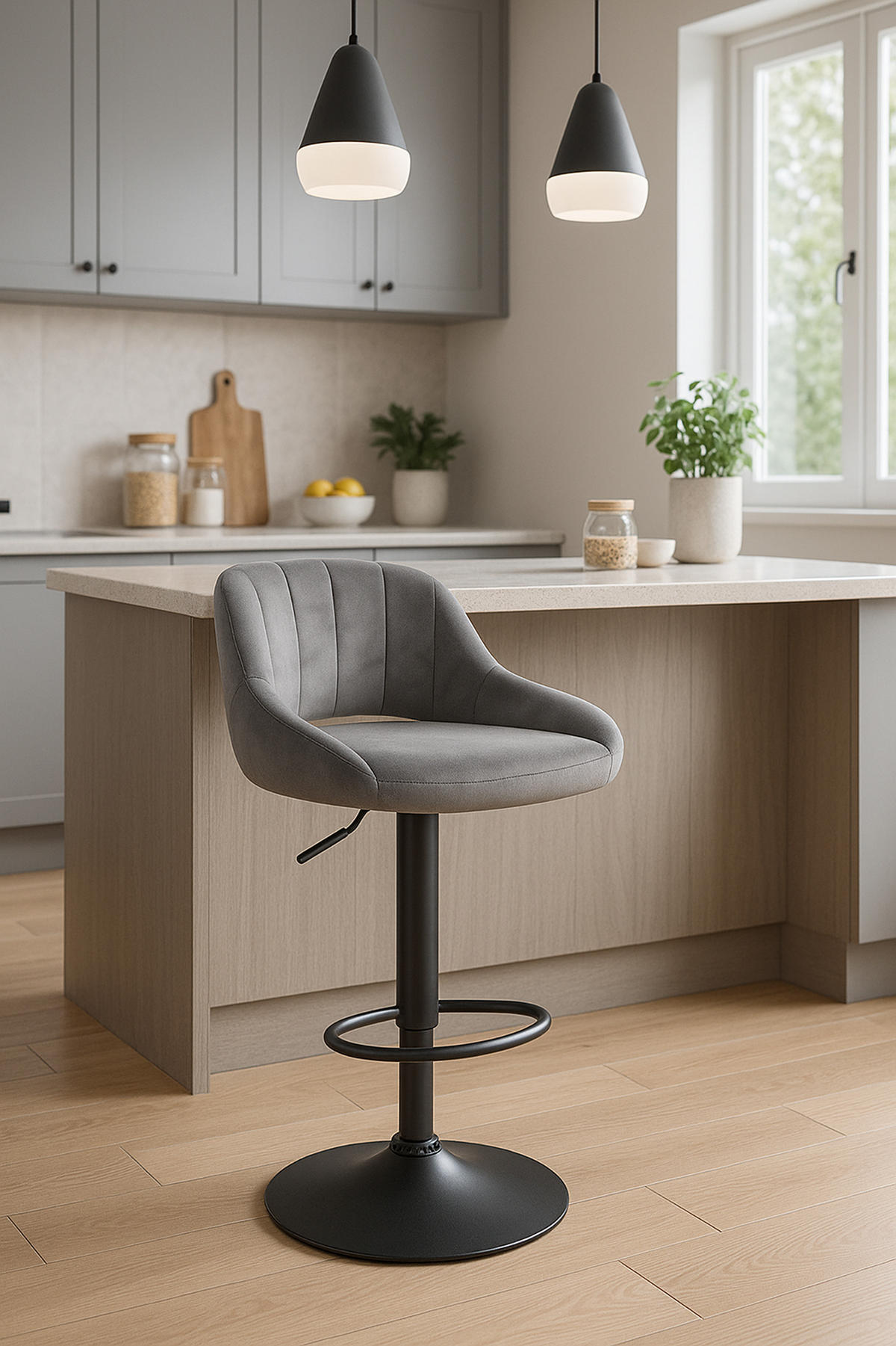 BARHOCKER 2er Set Milos Samt B dunkelgrau - Schwarz/Grau, Textil/Metall (47/106/48cm) - TPFLiving