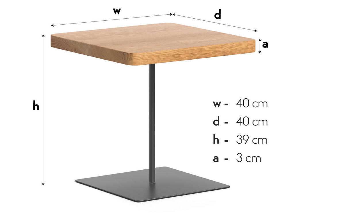 NACHTTISCH Plane aus massivem Eichenholz - Eichefarben/Schwarz, Holz/Metall (40/39/40cm) - Danzz