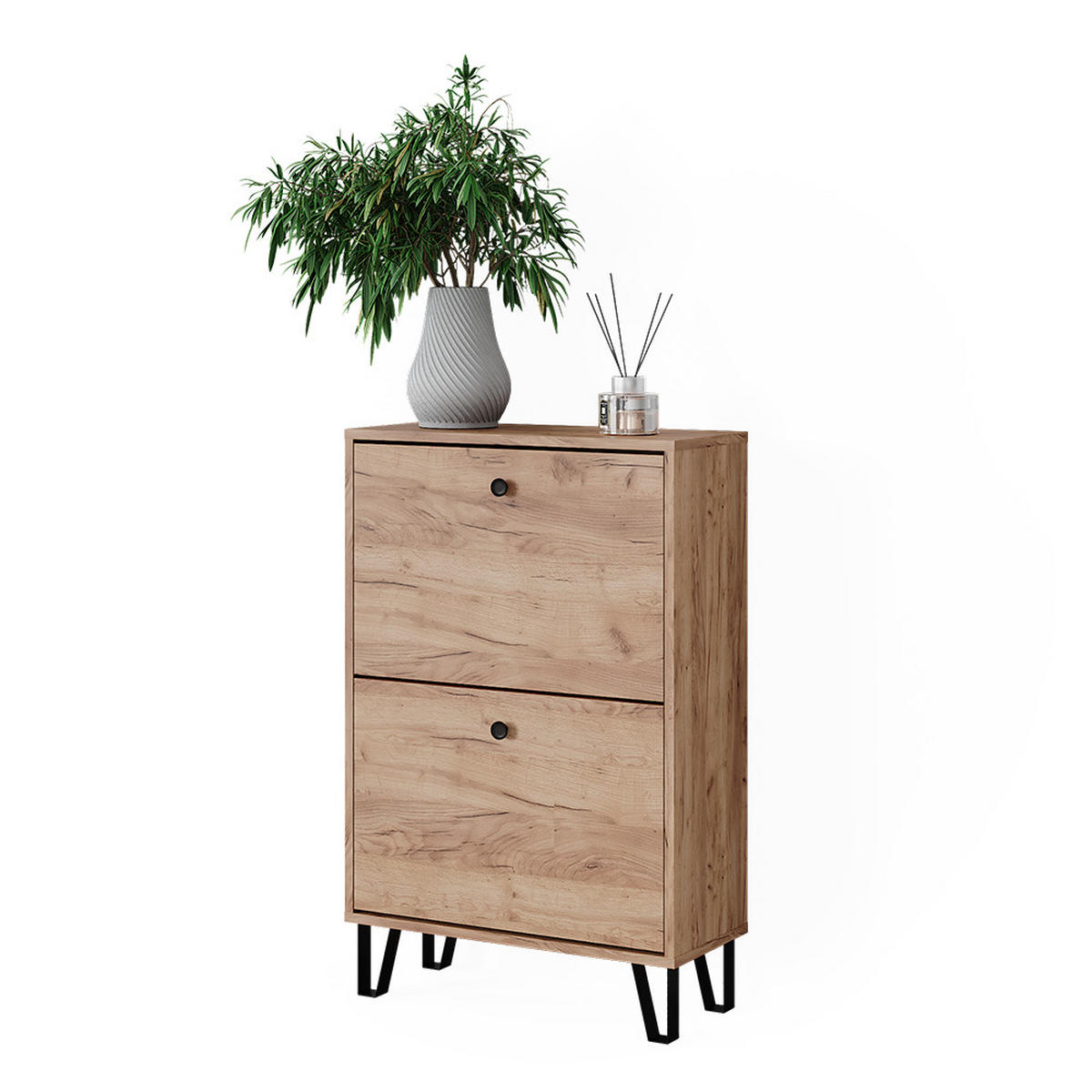 SCHUHKIPPER Siri Goldkraft Eiche 60 x 92 cm mit 2 Klappschubladen - Honigeiche, Holzwerkstoff (60/92/26cm) - Vicco